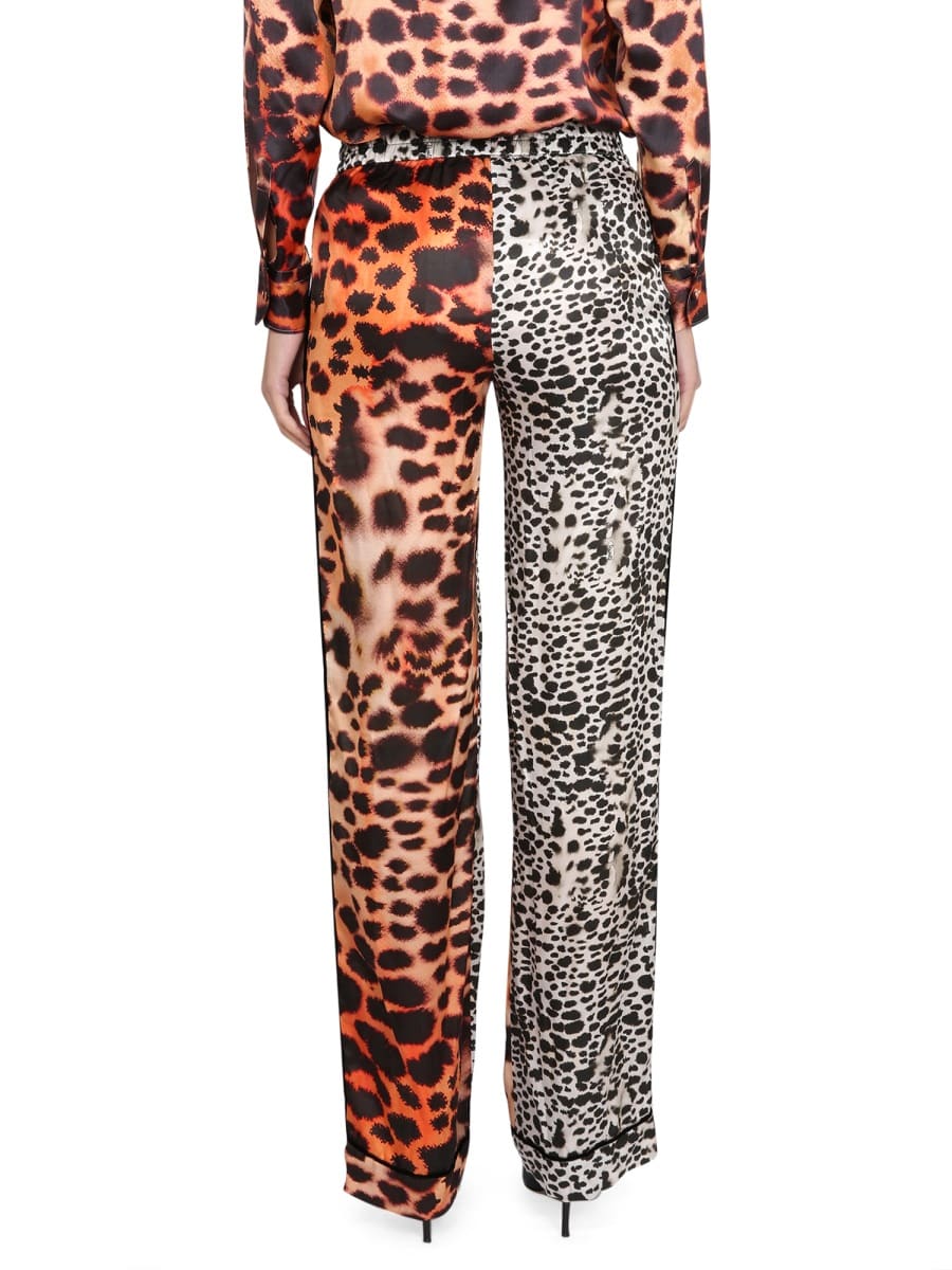 Roberto Cavalli Leopard Print Panelled Trousers In Pink