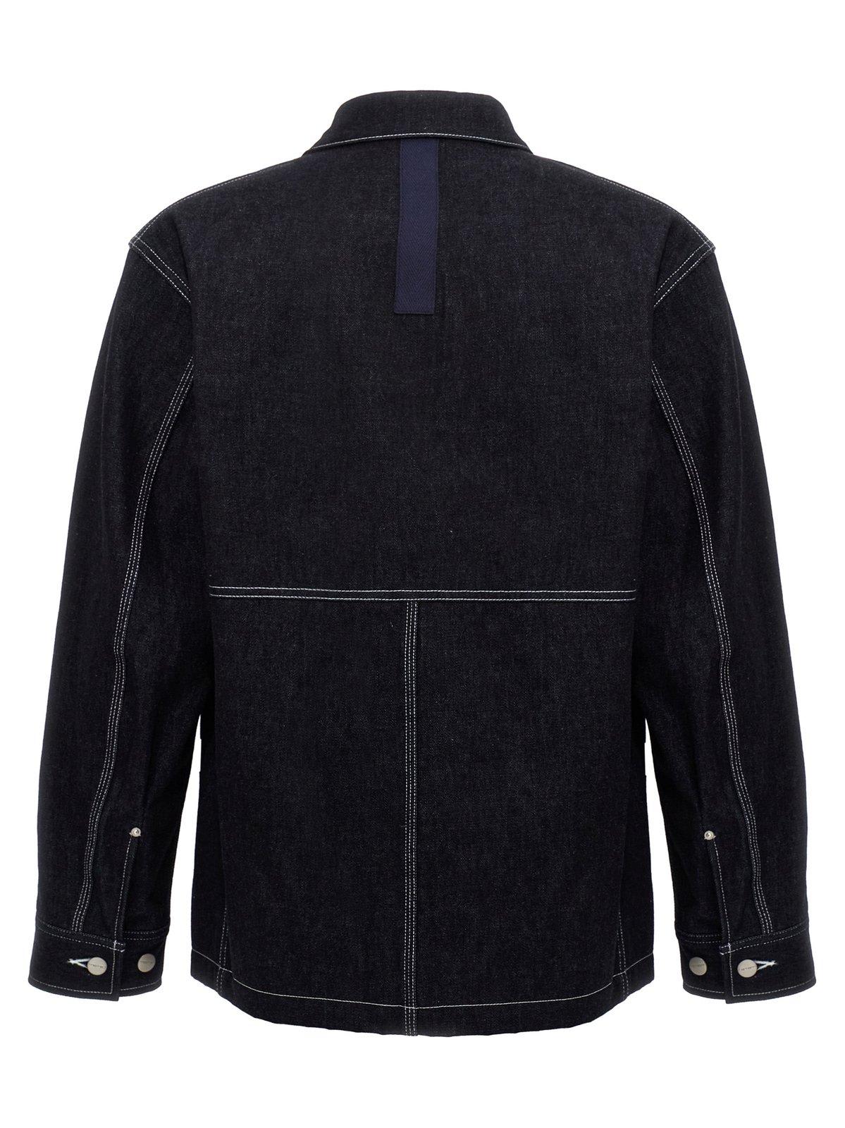 Shop Junya Watanabe X Carhartt Logo-patch Buttoned Coat In Blue