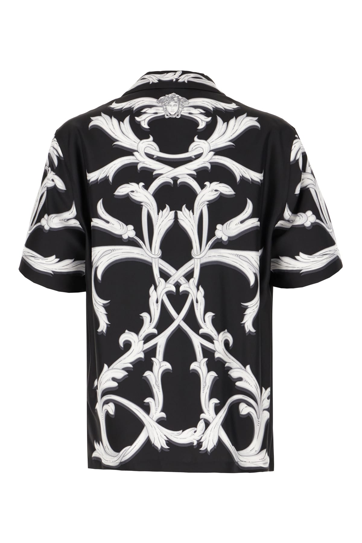 Shop Versace Printed Silk Shirt In Black