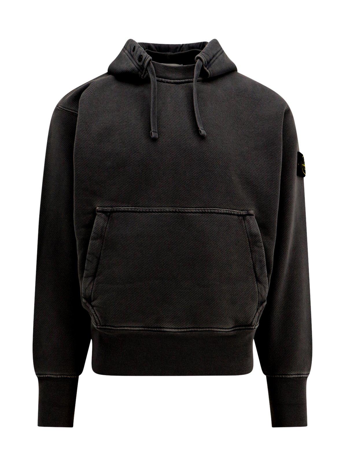 Shop Stone Island Compass-patch Drawstring Hoodie In Nero
