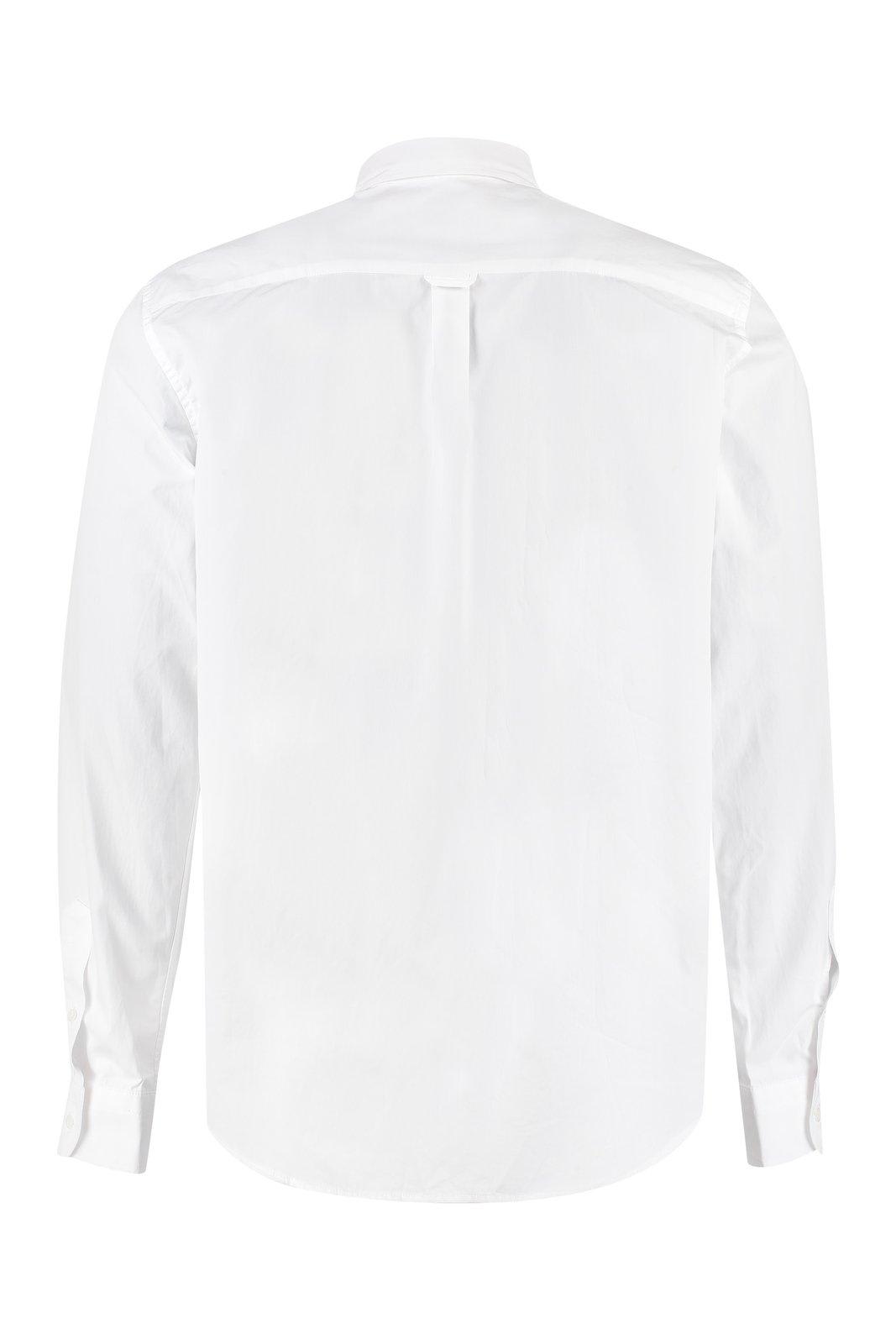 Shop Maison Kitsuné Logo Embroidered Buttoned Shirt In White