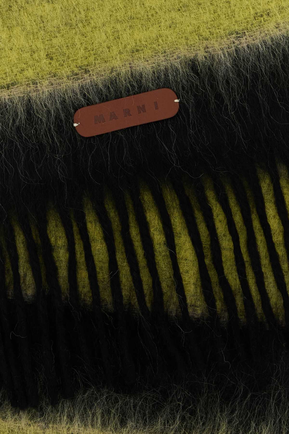 Marni Wool Blend Scarf With Striped Pattern And Fringe Detailing In Black