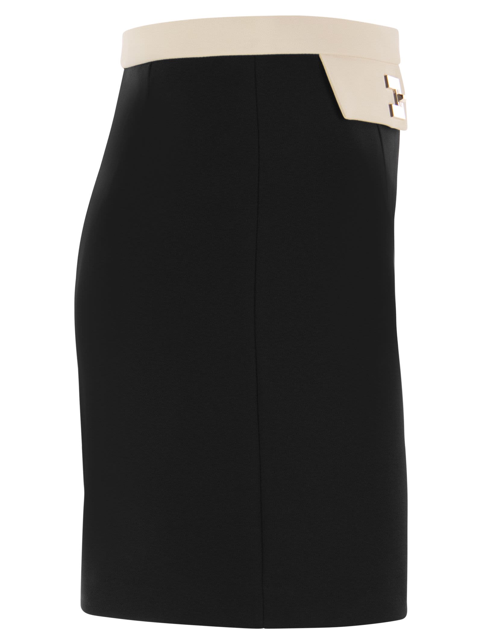 Elisabetta Franchi Miniskirt In Double Stretch Crepe In Black/butter ...