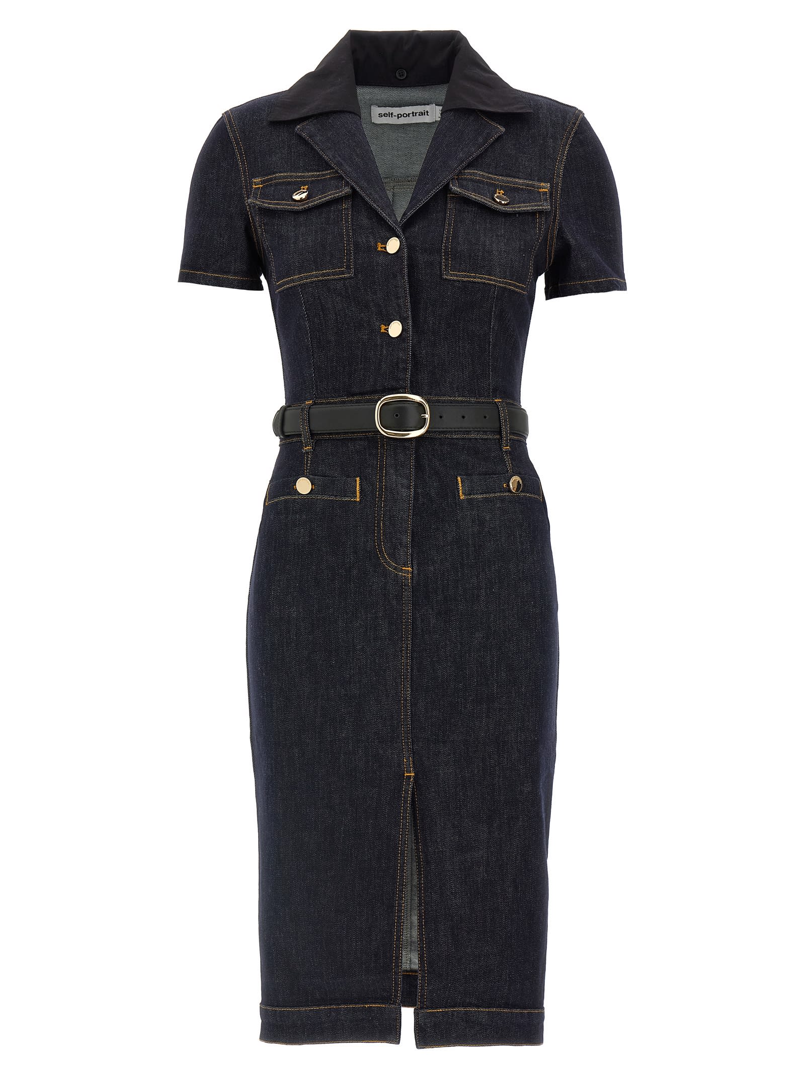 Self-portrait Indigo Denim Midi Dresses Blue In Blue