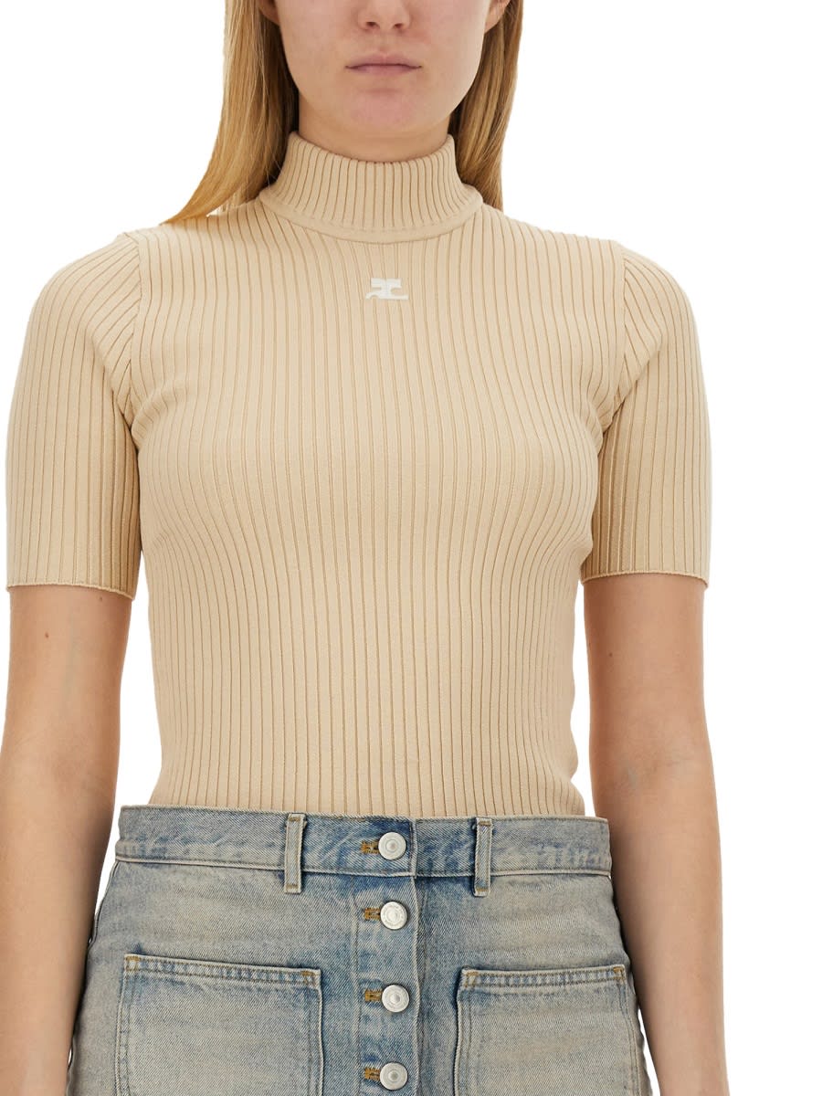 Shop Courrèges Jersey With Logo In Beige