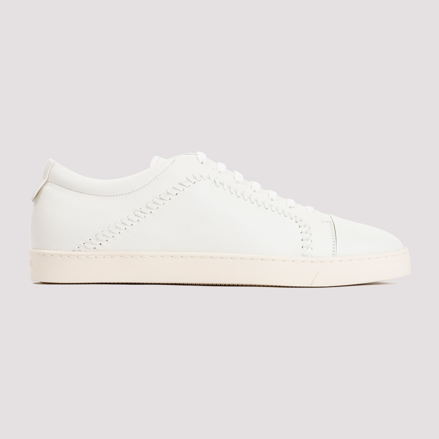 Shop Giorgio Armani Lamb Leather Sneakers In Panna Panna