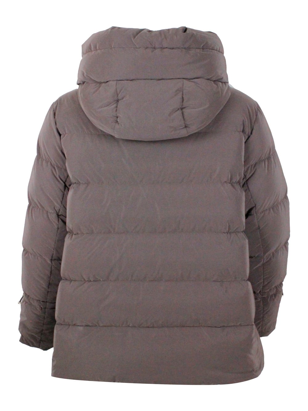Moorer Hooded Puffer Jacket With Side Zip Pockets In Brown