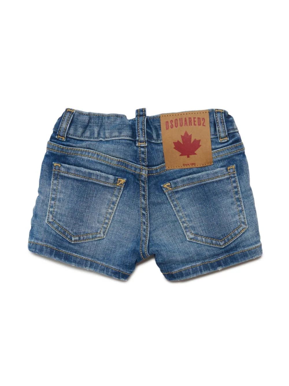 Shop Dsquared2 Denim Shorts With Lived-in Effect In Blue