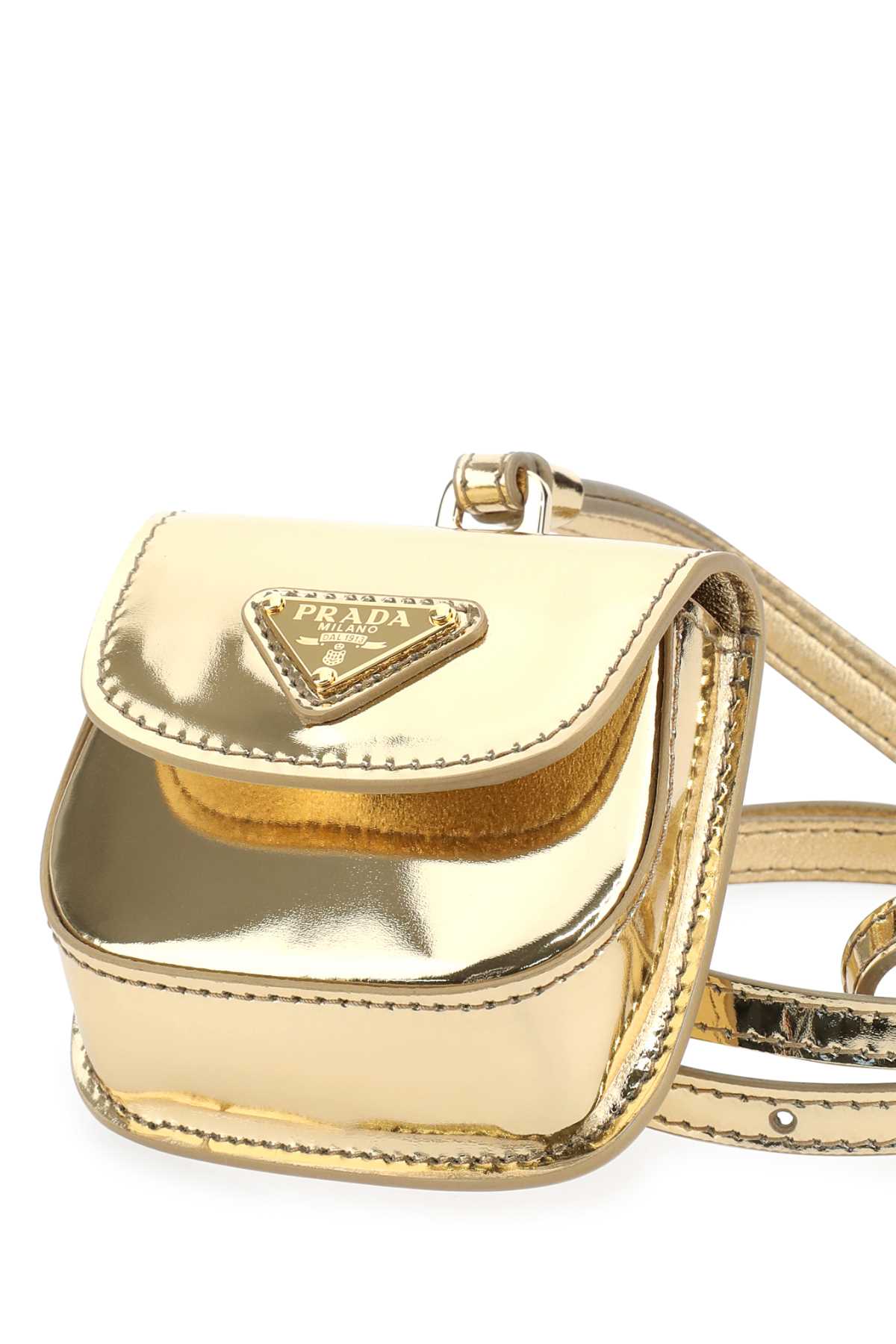 Shop Prada Gold Leather Air Pods Case In Silver