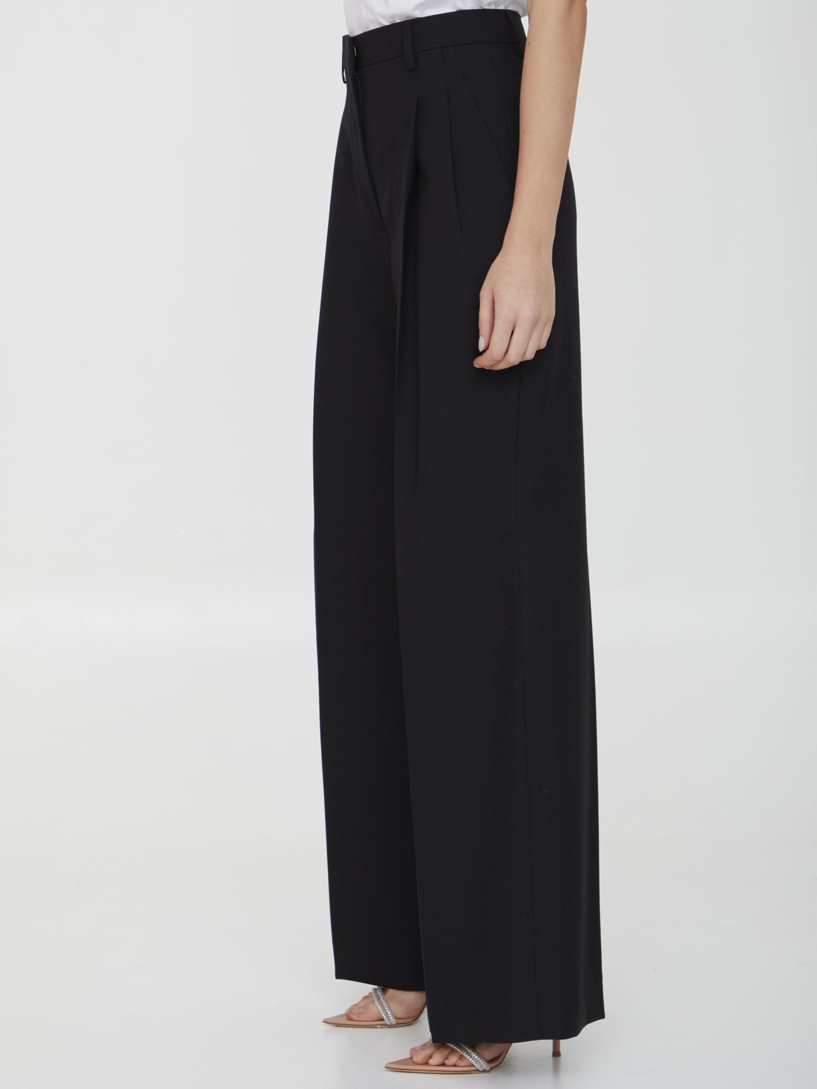 Shop Burberry Wide-leg Wool Trousers In Black