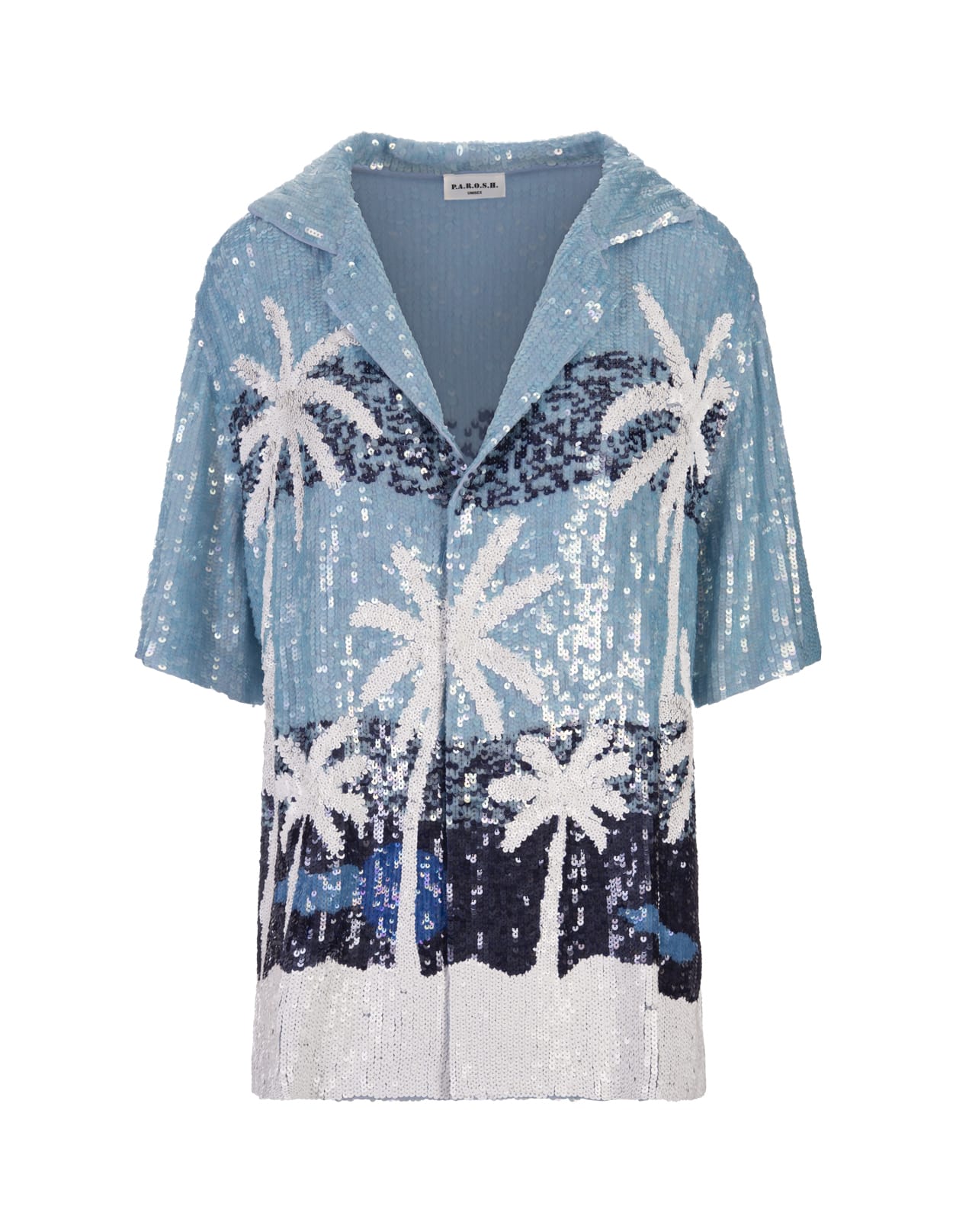 Shop P.a.r.o.s.h White Tropical Patterns Casual Style Short Sleeves Shirt In Blue