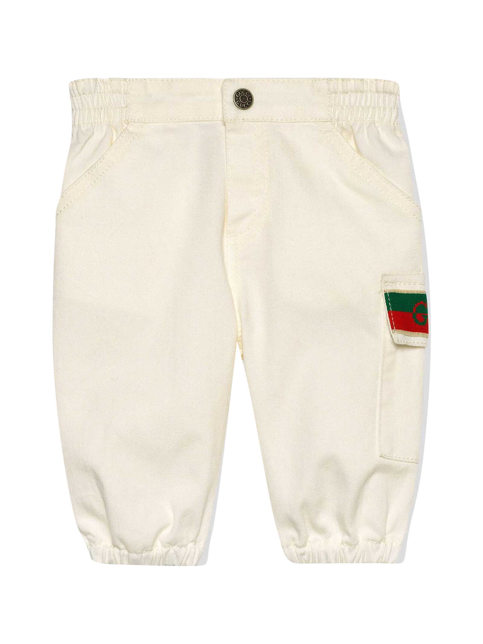 Gucci White Trousers With Logo Detail