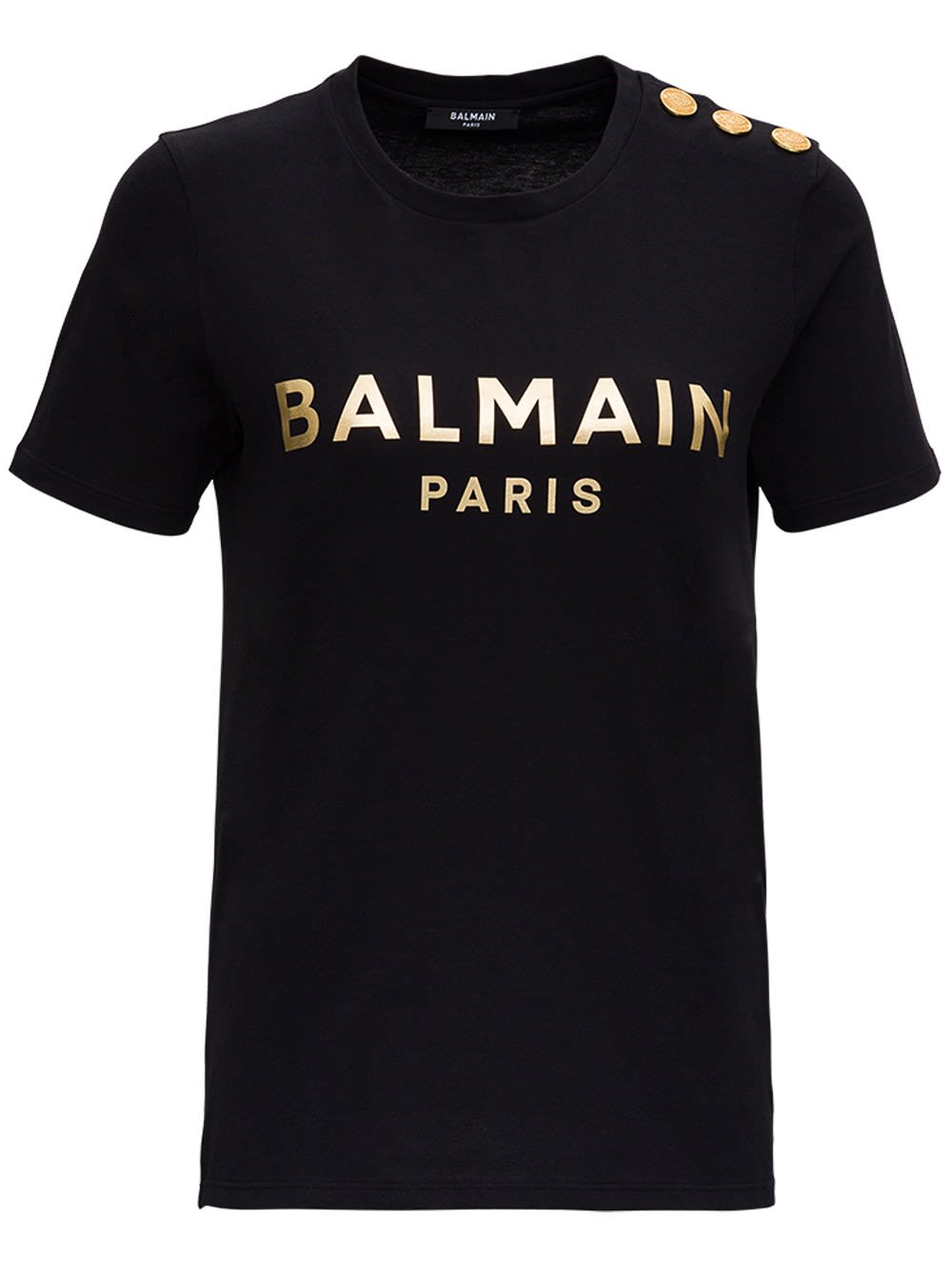 Balmain Cotton T-shirt With Gold Colored Logo Print