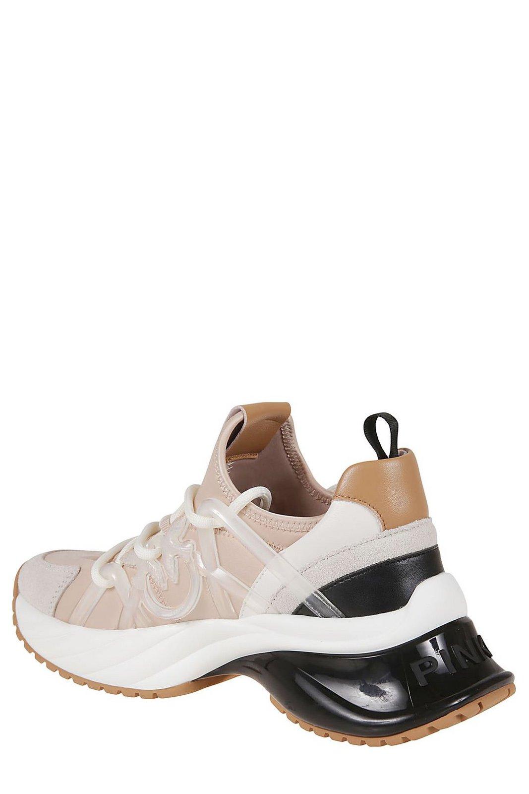 Shop Pinko Love Birds Panelled Lace-up Sneakers In Rosa E Bianco