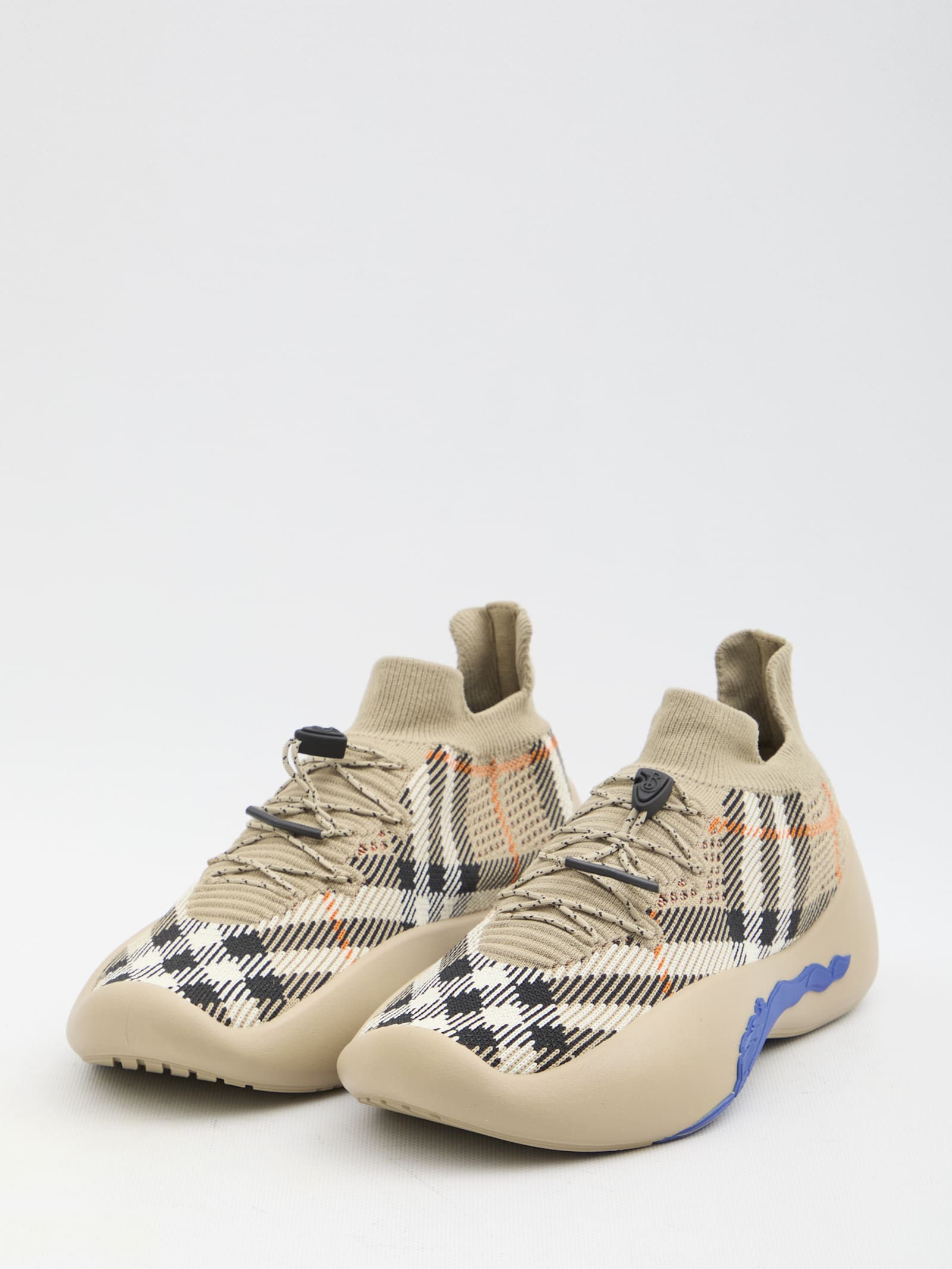 Shop Burberry Check Knit Neptune Sneakers In Sand Ip Check