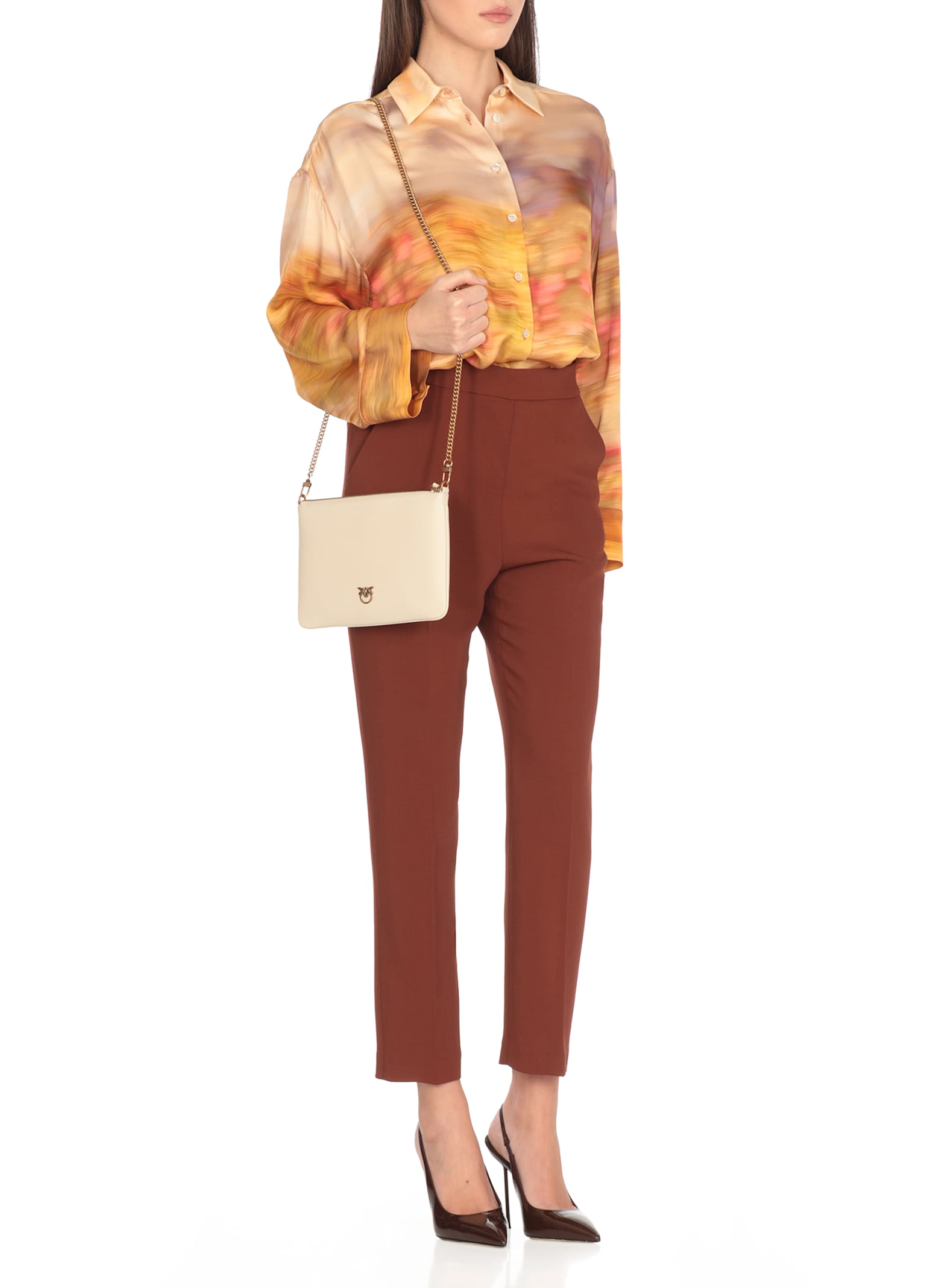 Pinko Life Printed Viscose Shirt In Mult.beige/rosa