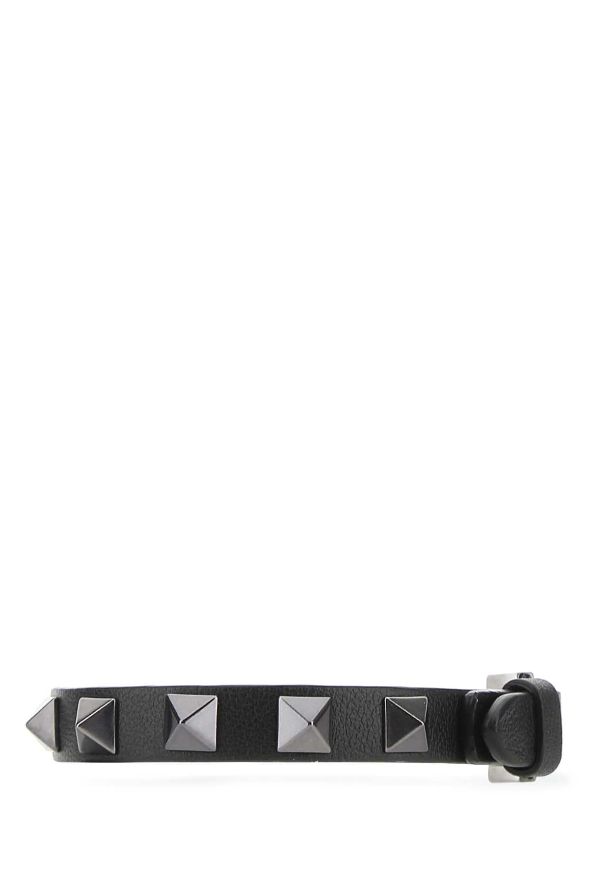 Shop Valentino Black Leather Rockstud Bracelet In Nero