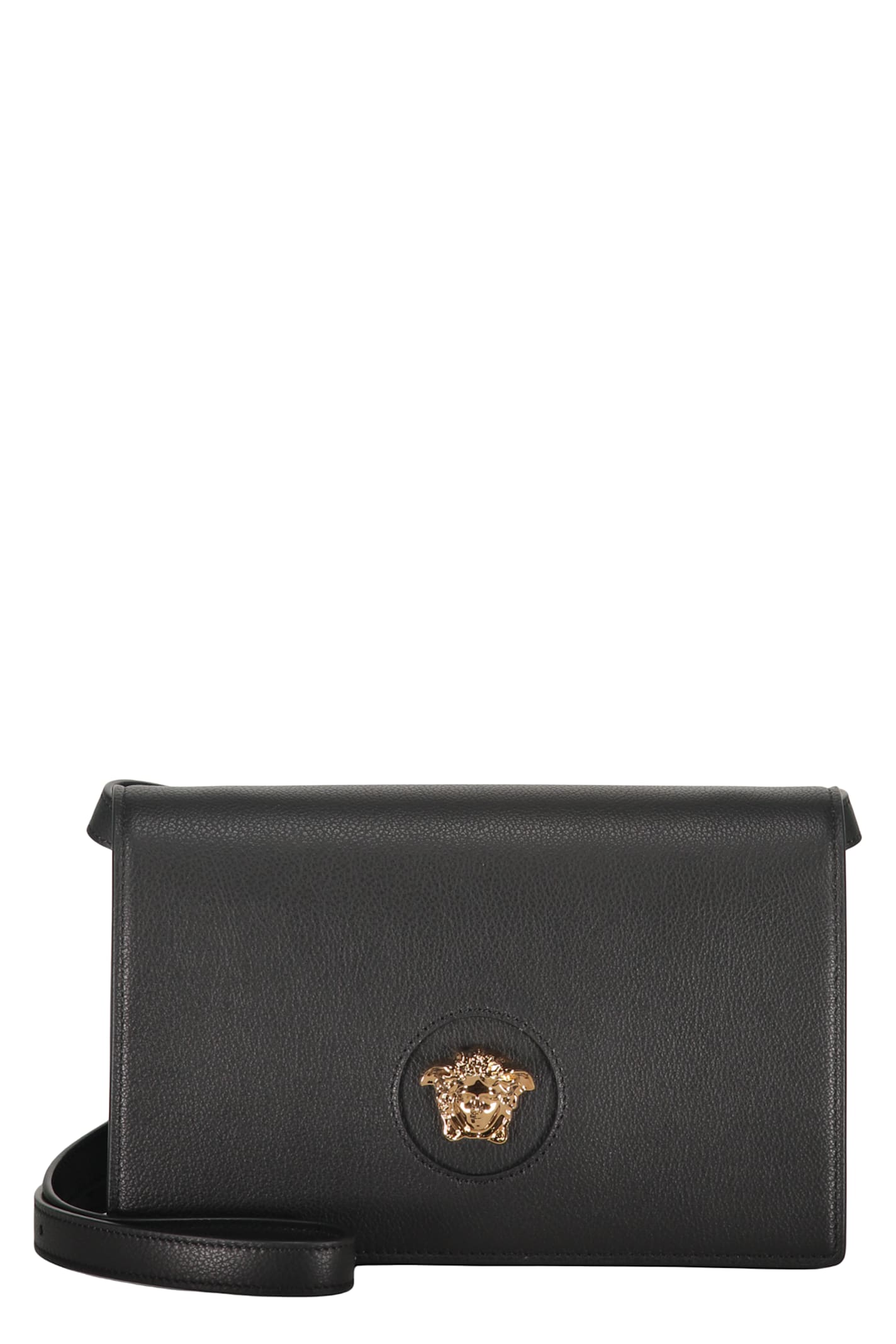 Versace Elegant Black Leather Bag Versatile In Black