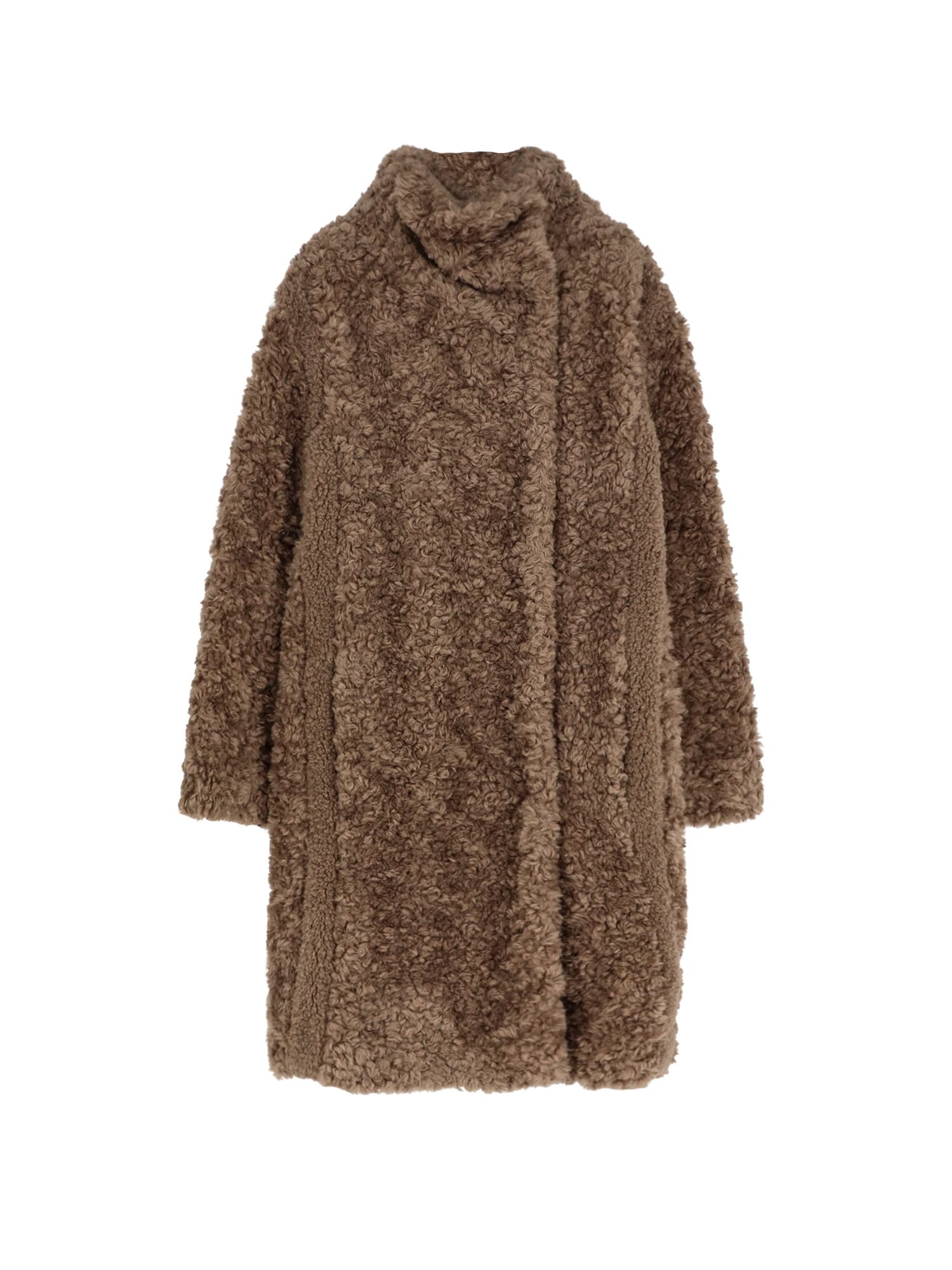 Hugo Boss Concealed-closure Coat In Faux Fur In Brown