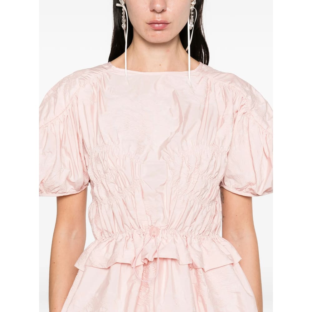 Cecilie Bahnsen Puff-sleeve Ruffled Top In Pink