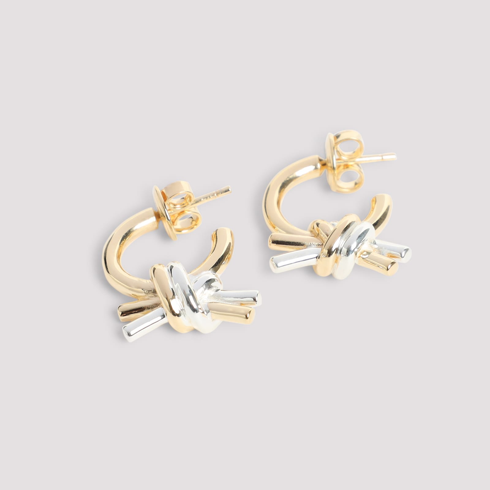 Bottega Veneta Knotted Hoop Earrings In Mixed Metals In Gold