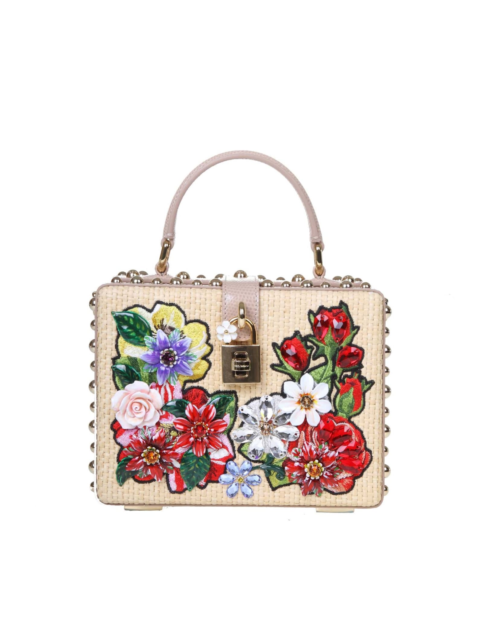 DOLCE & GABBANA HANDBAG BOX IN RAFFIA AND LEATHER WITH FLORAL DETAILS,11244810