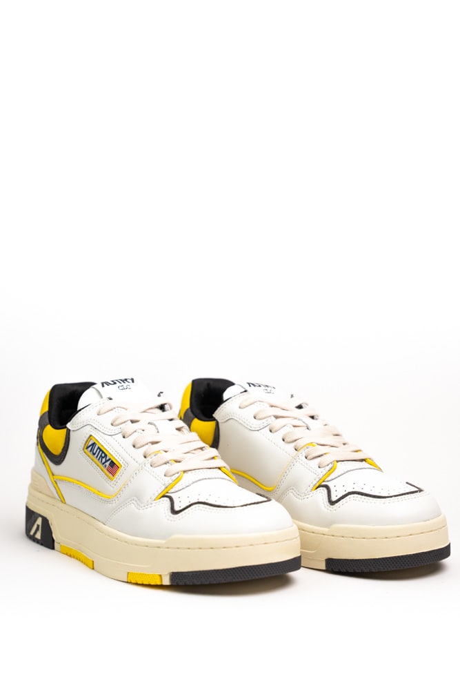 Shop Autry Clc Sneakers In White/grey/yellow Leather And Suede In Wht/gr/yl