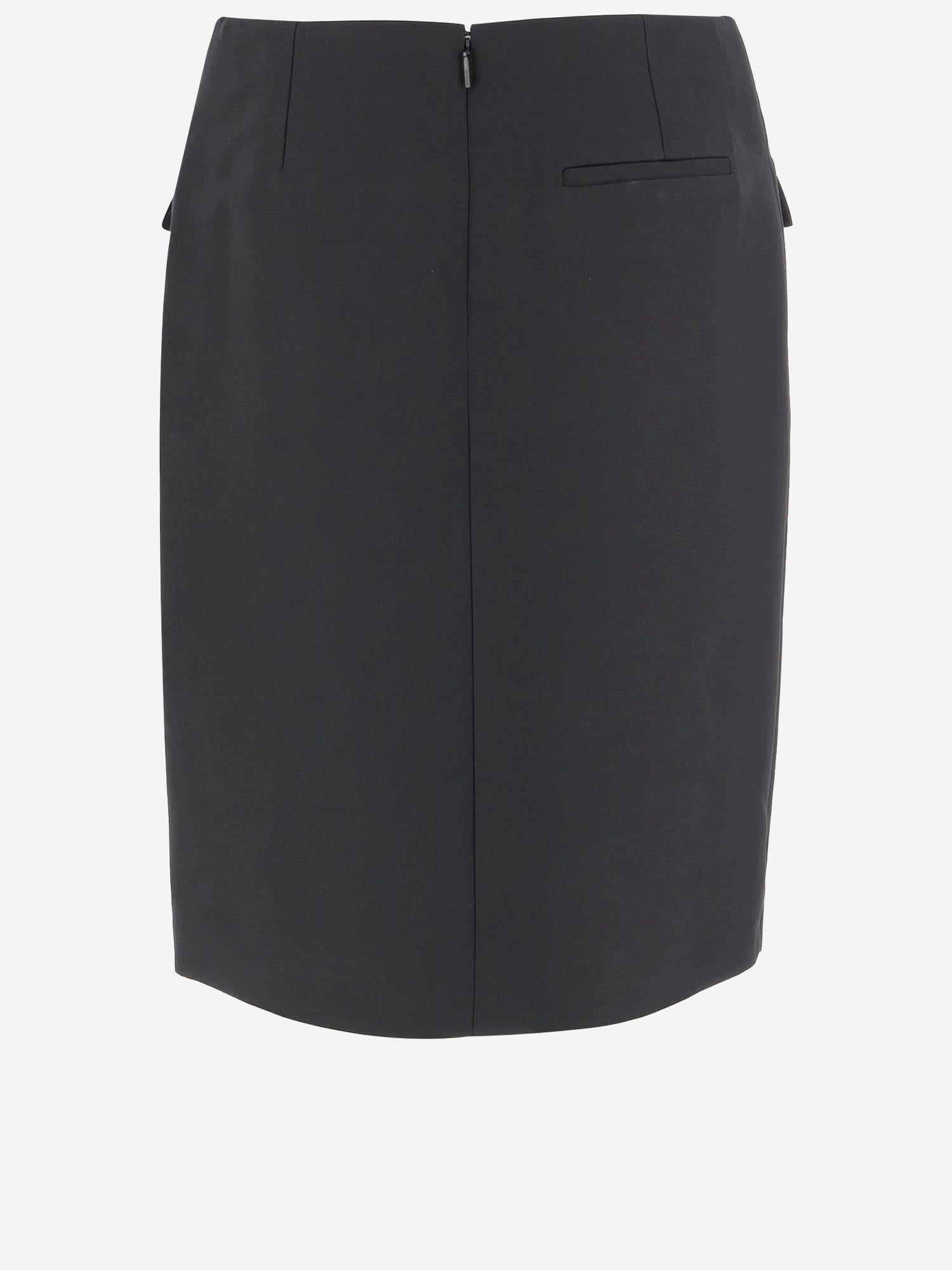Ferragamo Viscose And Wool Skirt With Double Slit In Black