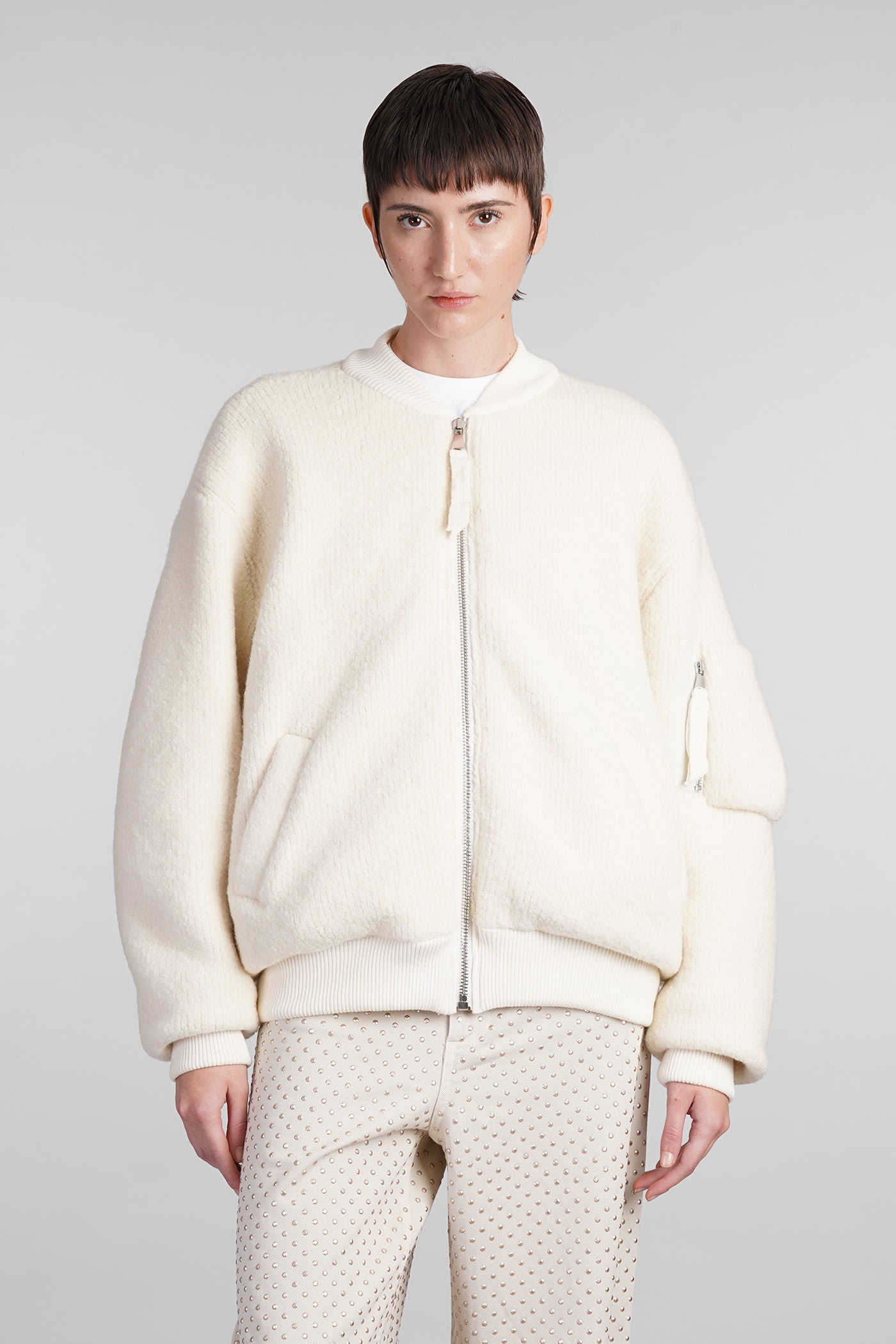 Shop Laneus Bomber In Beige Wool