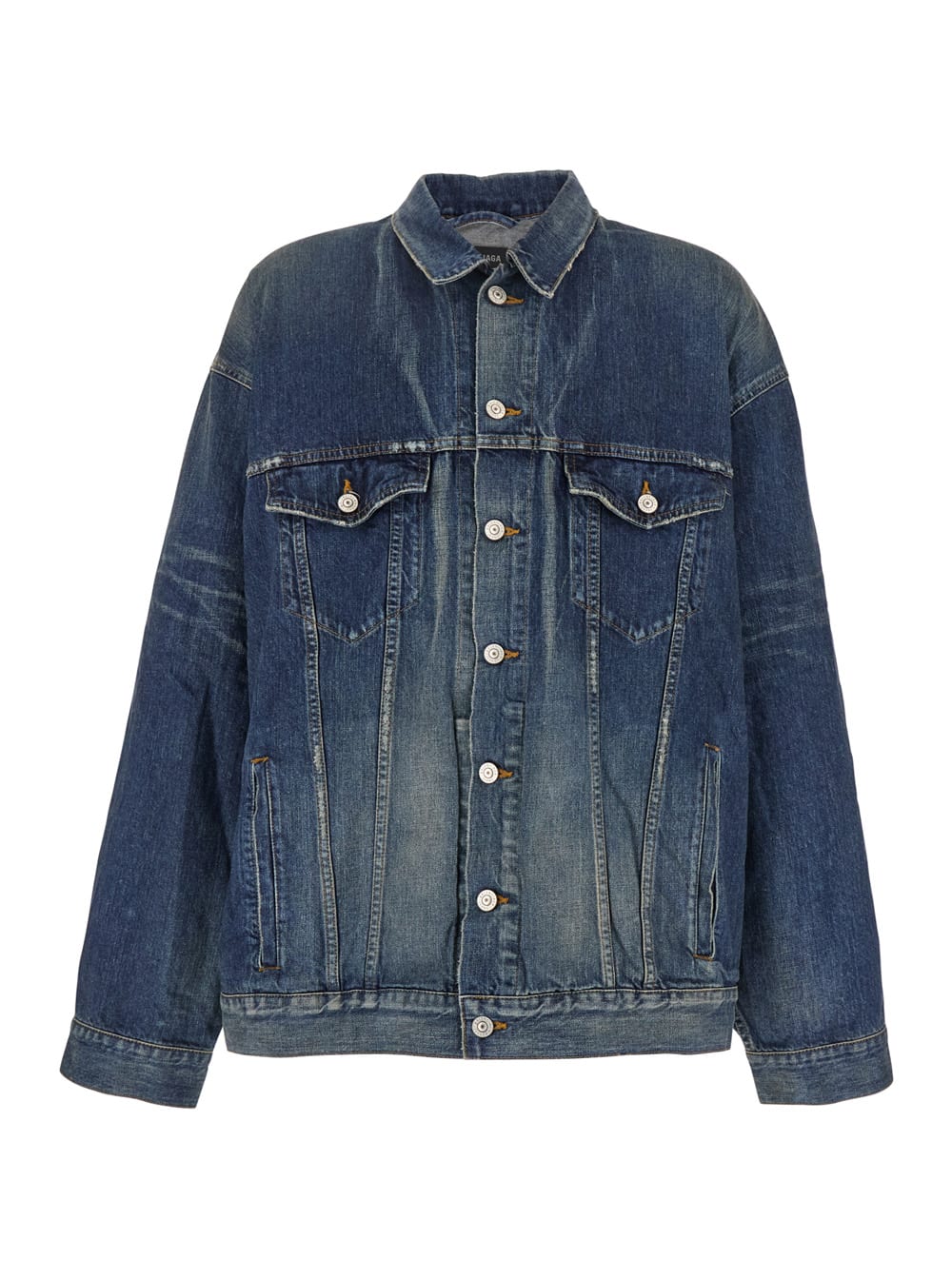 Balenciaga Blue Jacket With Classic Collar And Maxi Logo Print On The Rear In Denim Man In Whisker