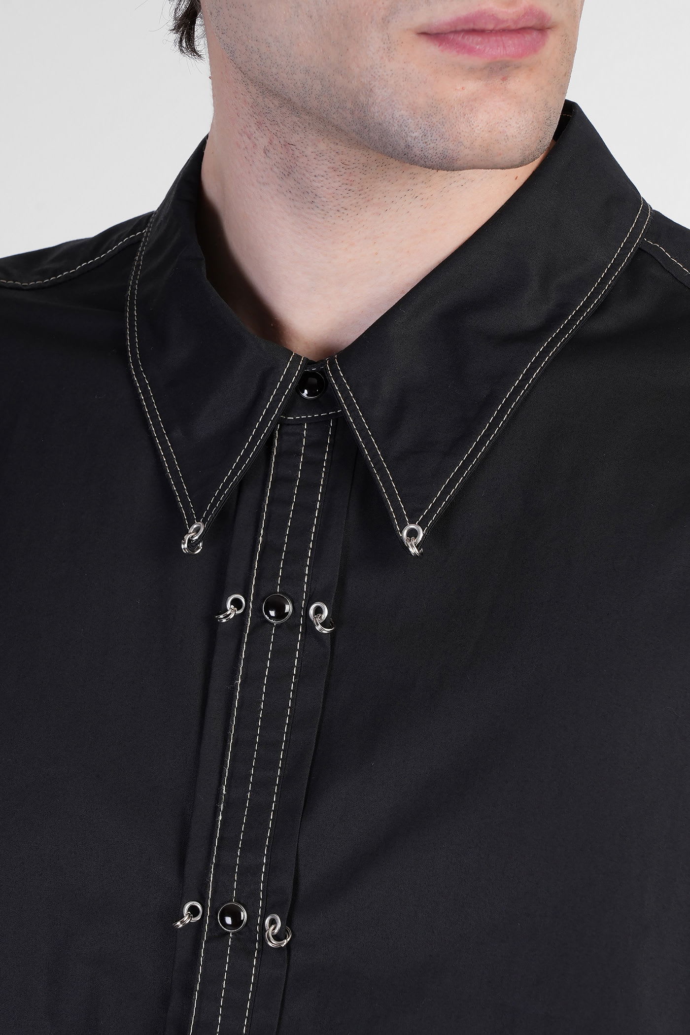 Lemaire Embellished Cotton Satin Shirt In Black