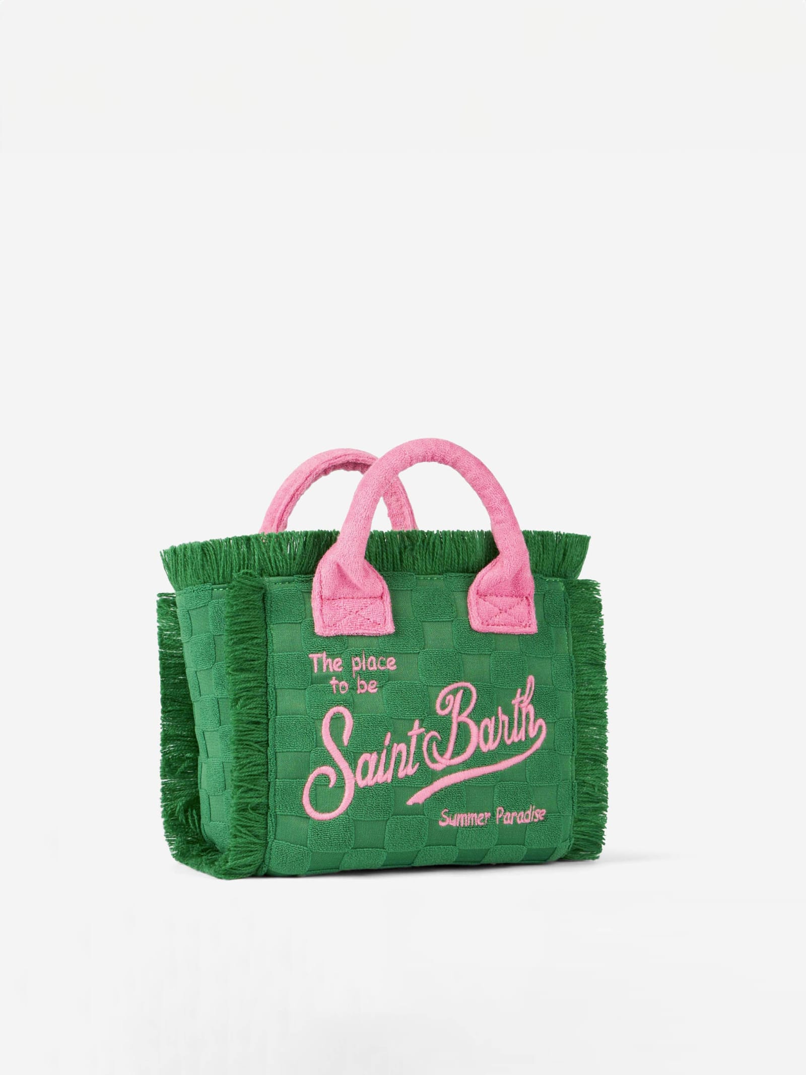 Shop Mc2 Saint Barth Mini Vanity Green Terry Embossed Handbag