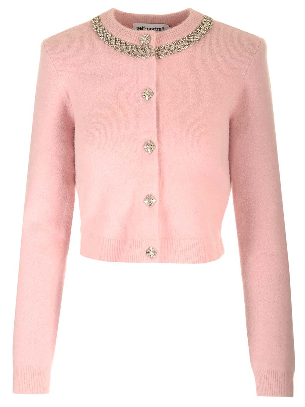 Shop Self-portrait Alpaca Knit Embellished Cardigan In Rose