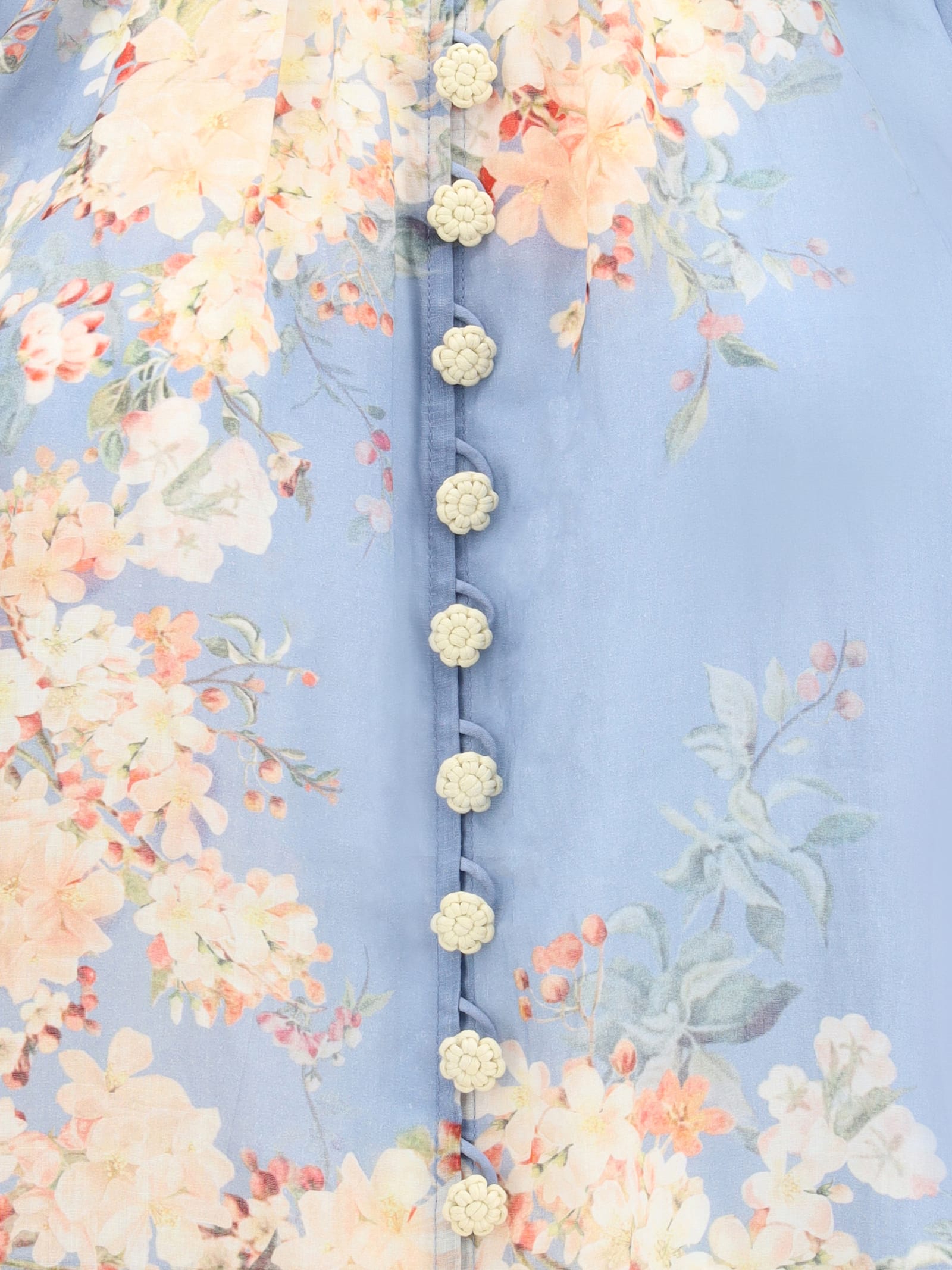 Zimmermann Cascadian Lace-trimmed Floral-print Ramie Blouse In Blue