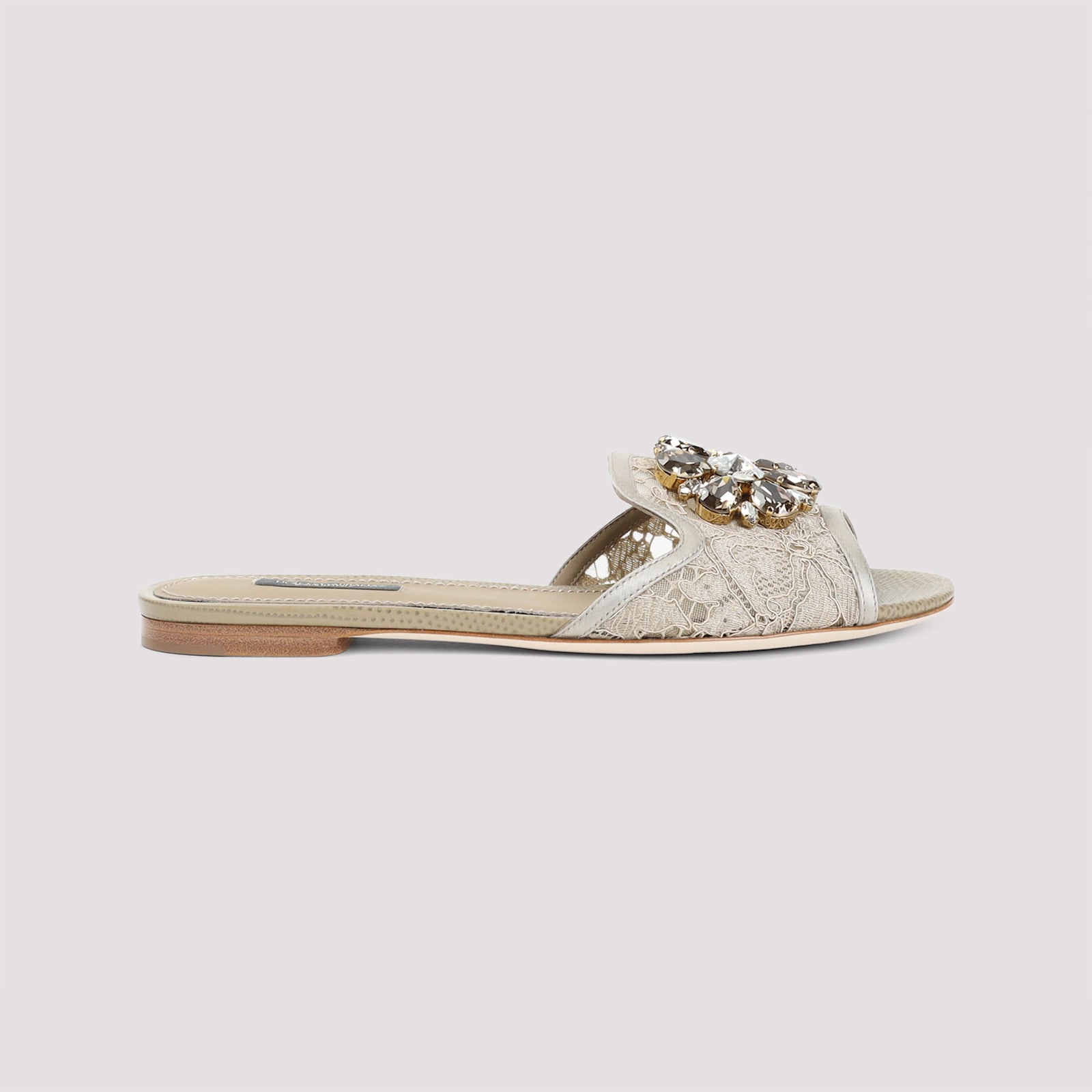 Dolce & Gabbana Lace Flat Sandals In Sabbia