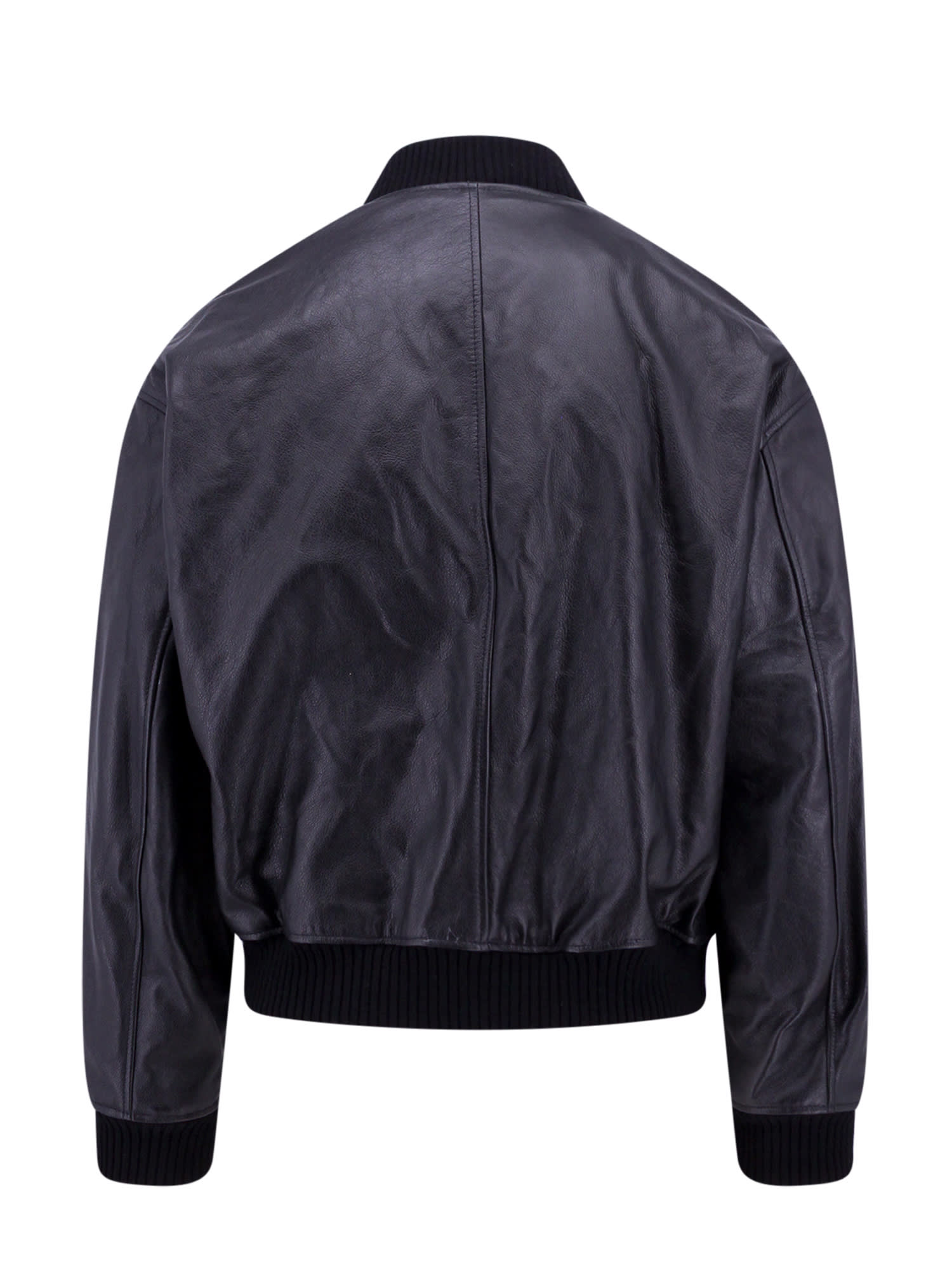 Dolce & Gabbana Leather Zip-up Bomber Jacket In Black
