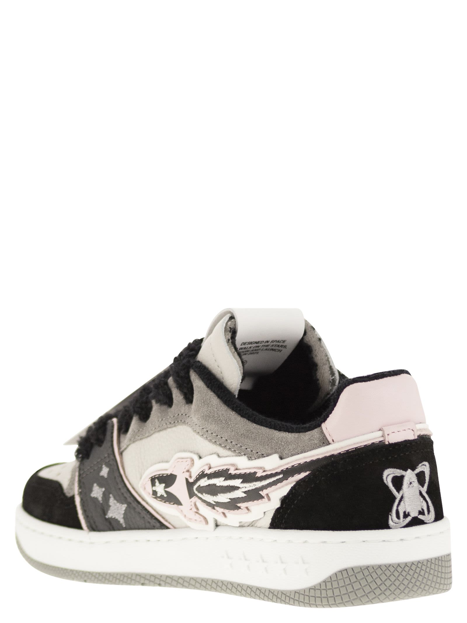 Shop Enterprise Japan Ej Egg Rocket - Leather Trainers With Logo In White/black