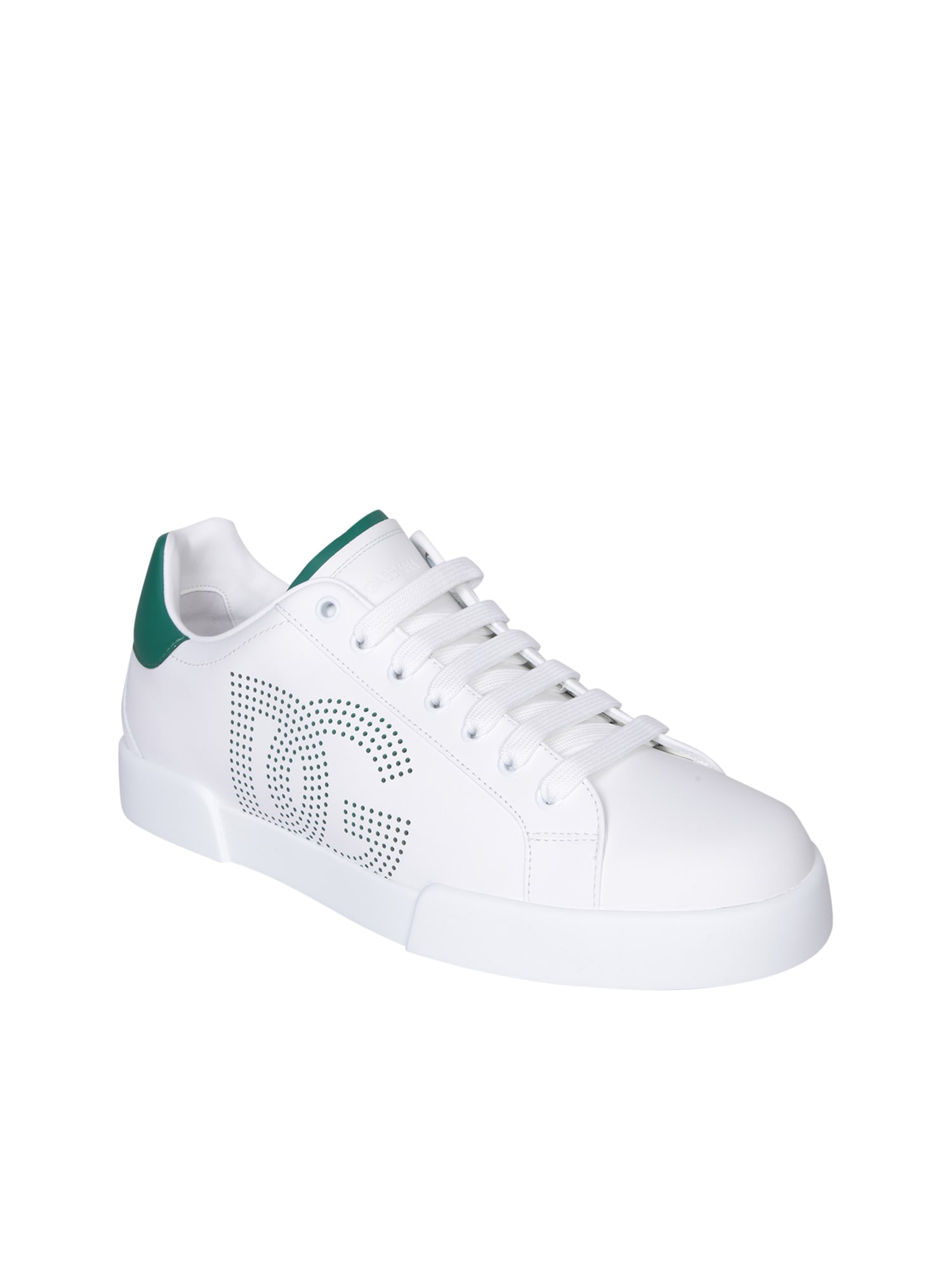 Shop Dolce & Gabbana Portofino Light Sneakers White With Green Logo