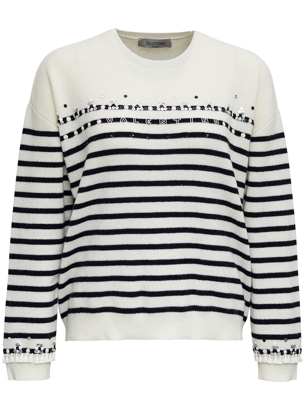 Valentino Oversize Striped Wool And Sequins Sweater