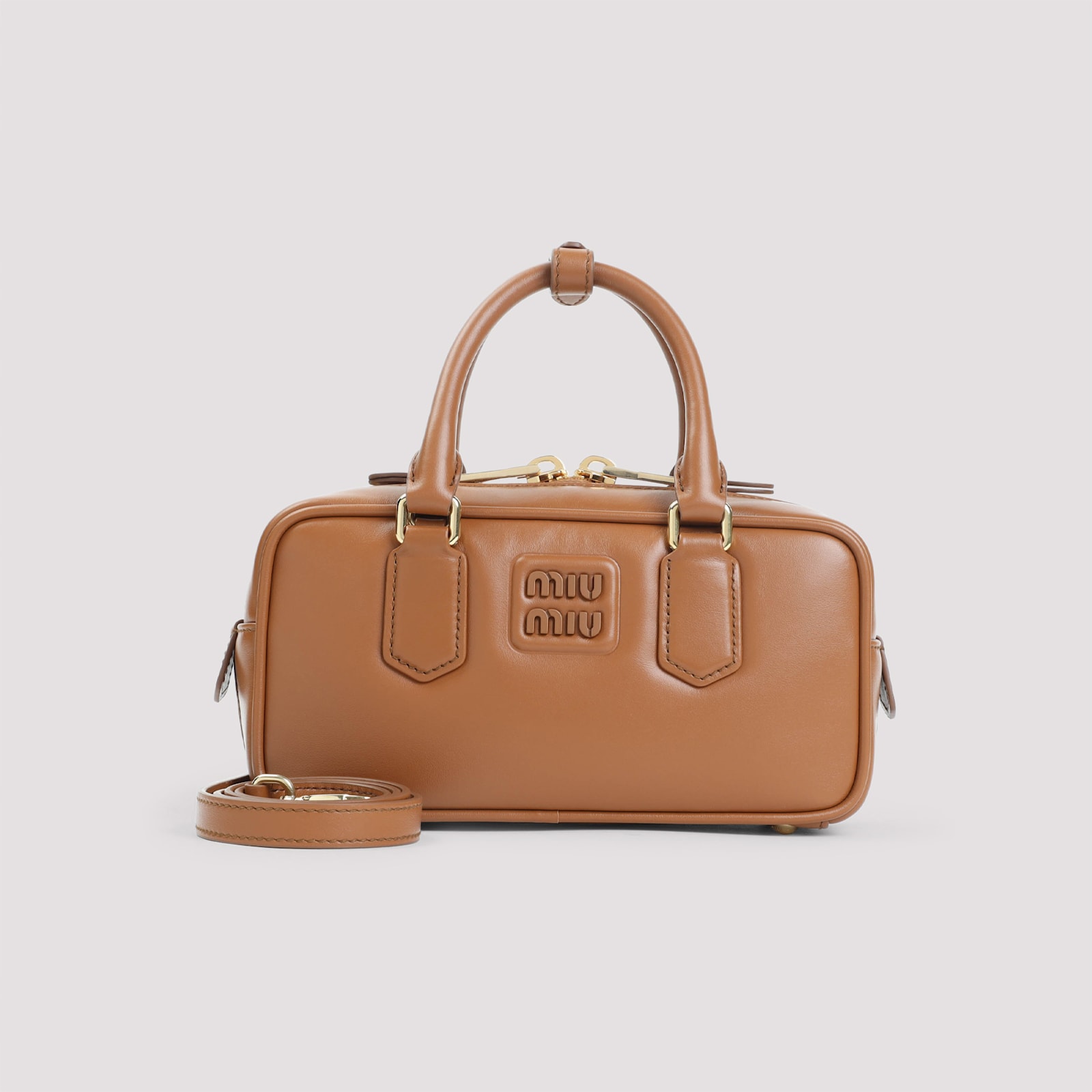Miu Miu Cognac Arcadie Mini Calf Leather Shoulder Bag In Brown
