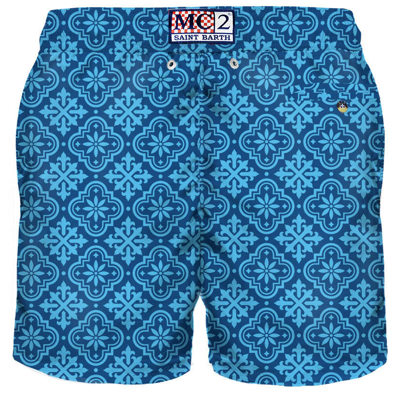MC2 SAINT BARTH MAN LIGHT FABRIC SWIM SHORTS WITH GEOMETRIC PRINT