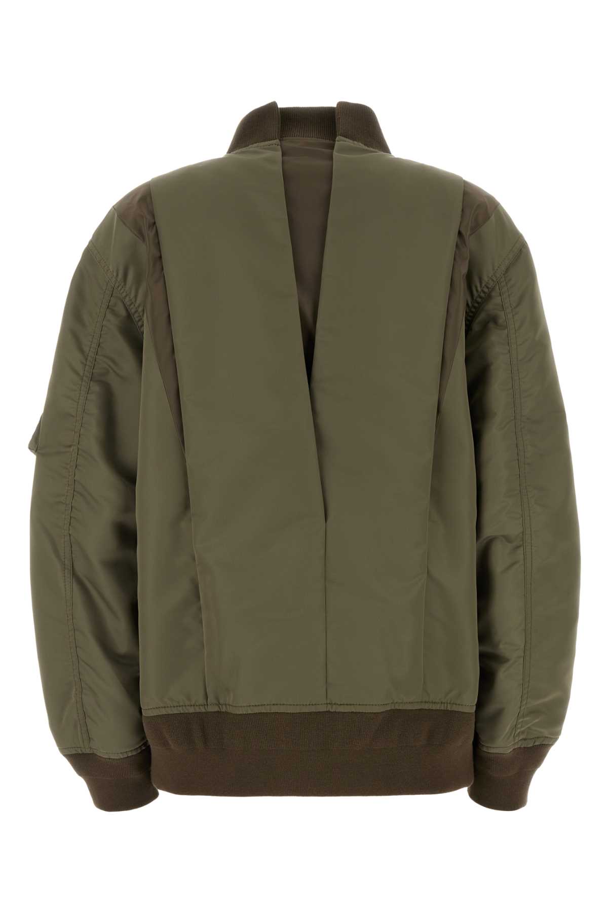 Sacai Army Green Nylon Bomber Jacket In Beige