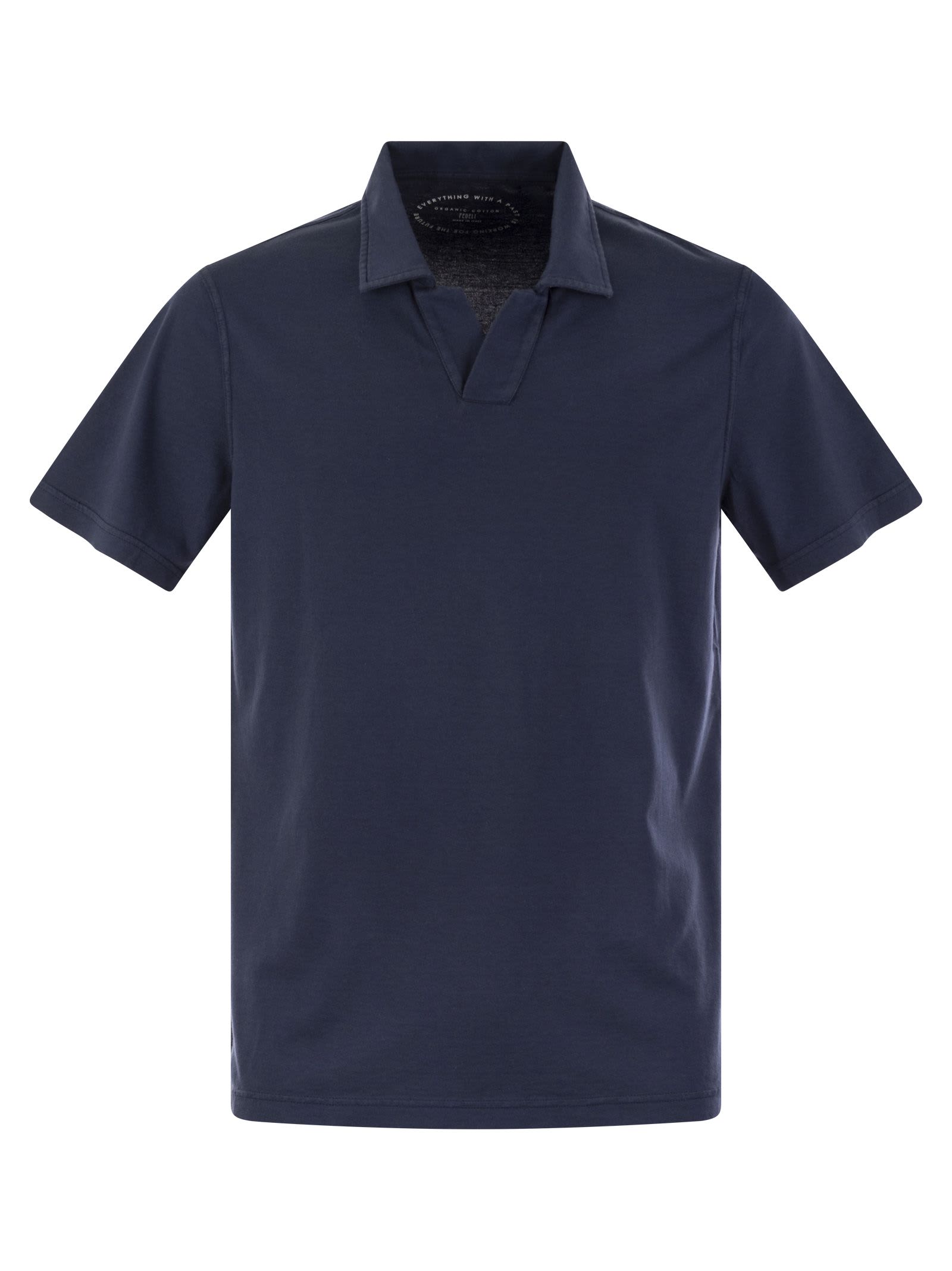 Shop Fedeli Cotton Polo Shirt With Open Collar In Blue