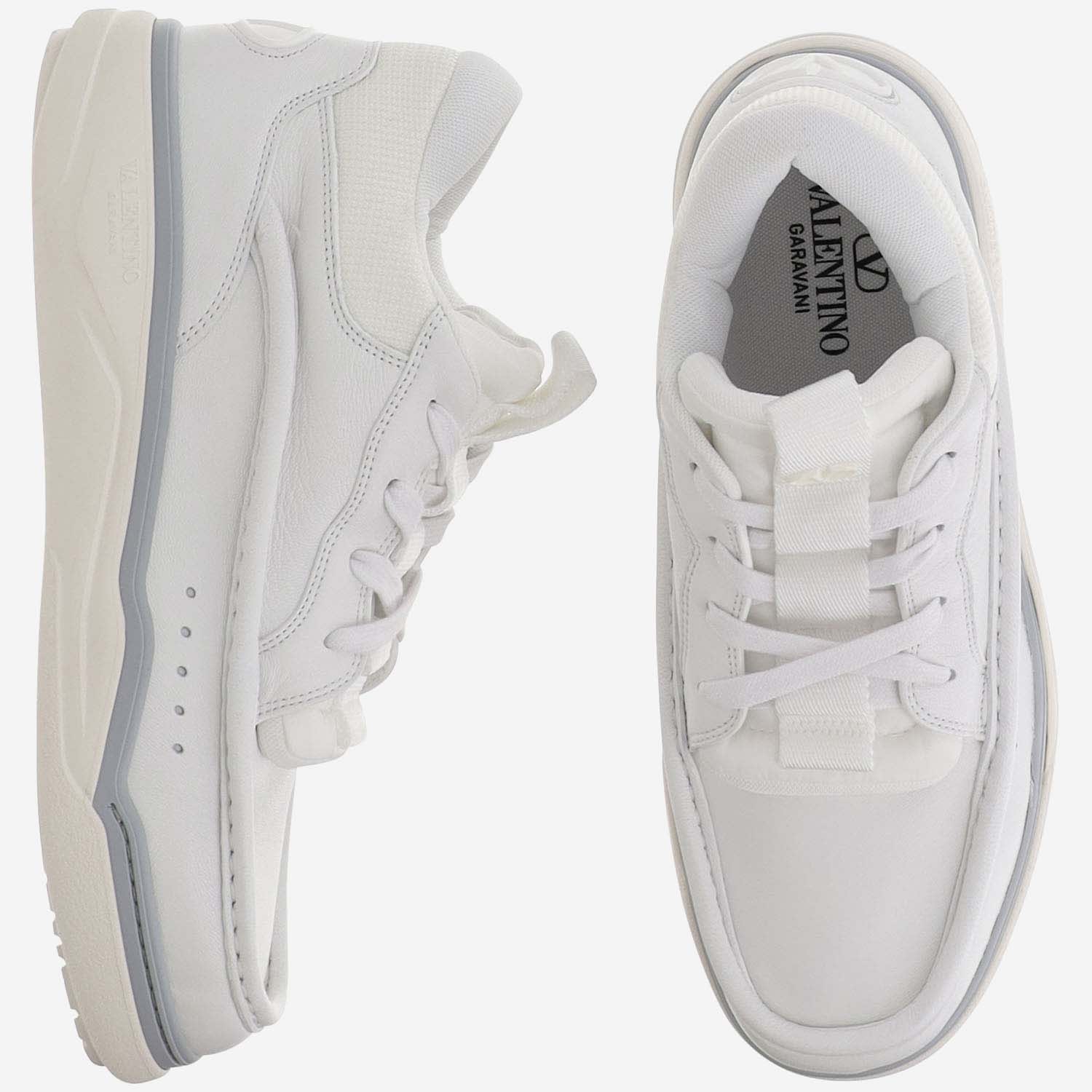 Shop Valentino Calf Leather And Fabric Mid-top Runboot Sneakers In White