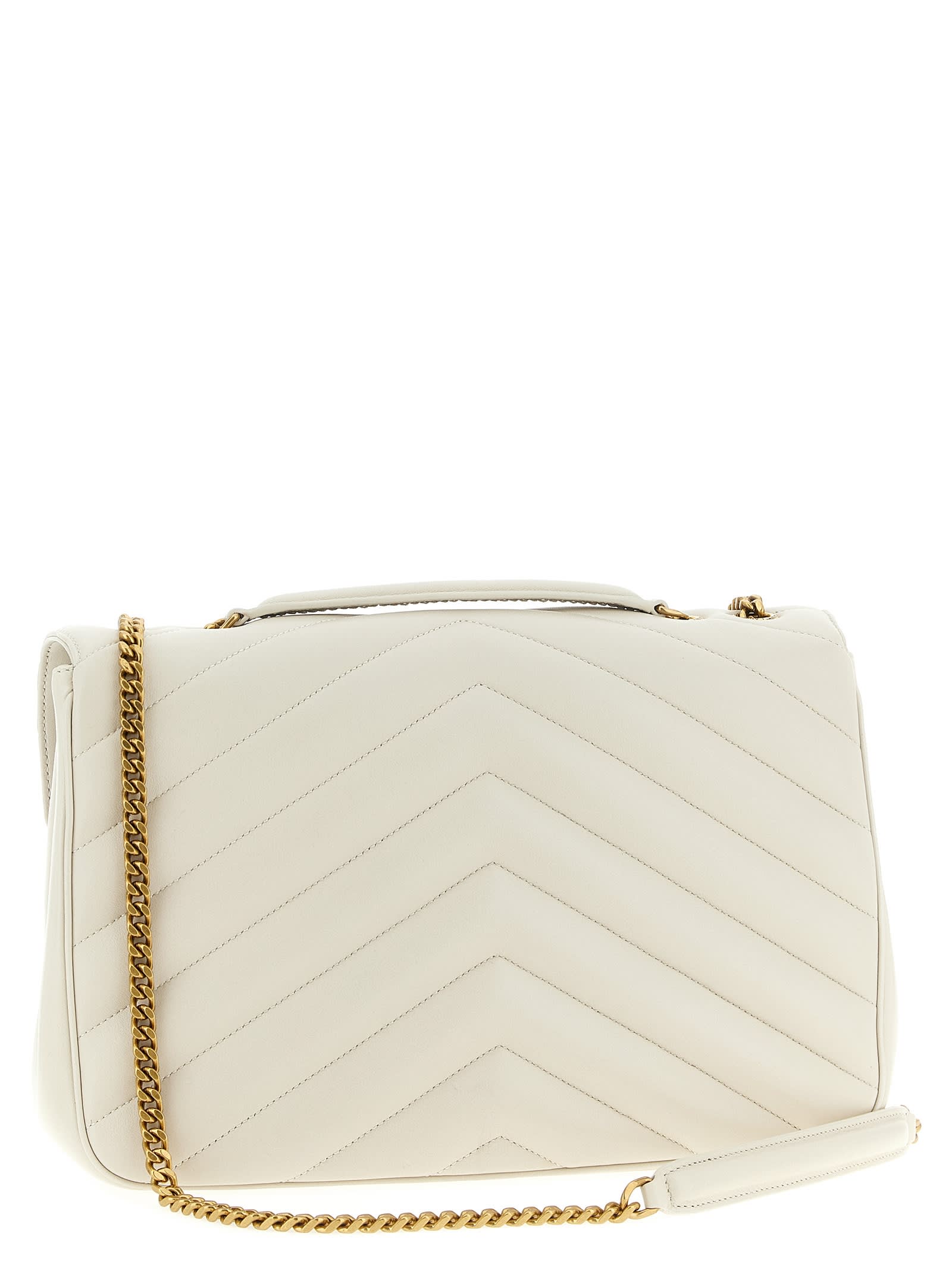 Saint Laurent Loulou Large Shoulder Bag In White
