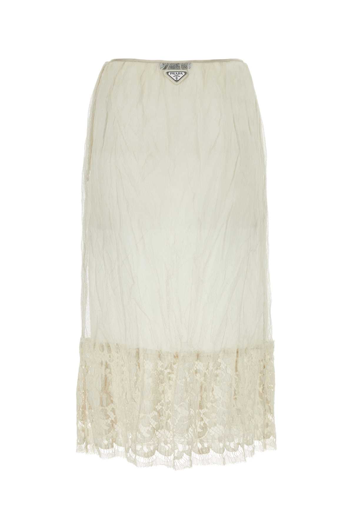 Shop Prada Ivory Mesh Skirt In Naturale
