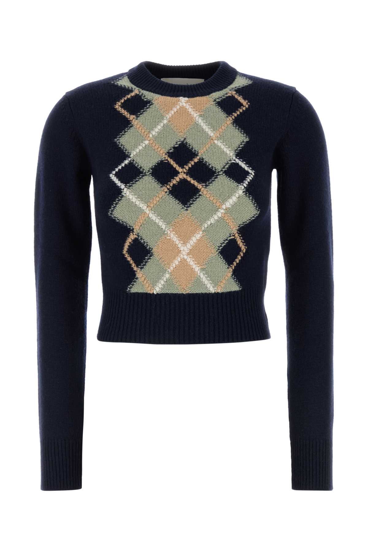 Shop Ami Alexandre Mattiussi Navy Blue Wool Blend Sweater In Navygreenaquanude