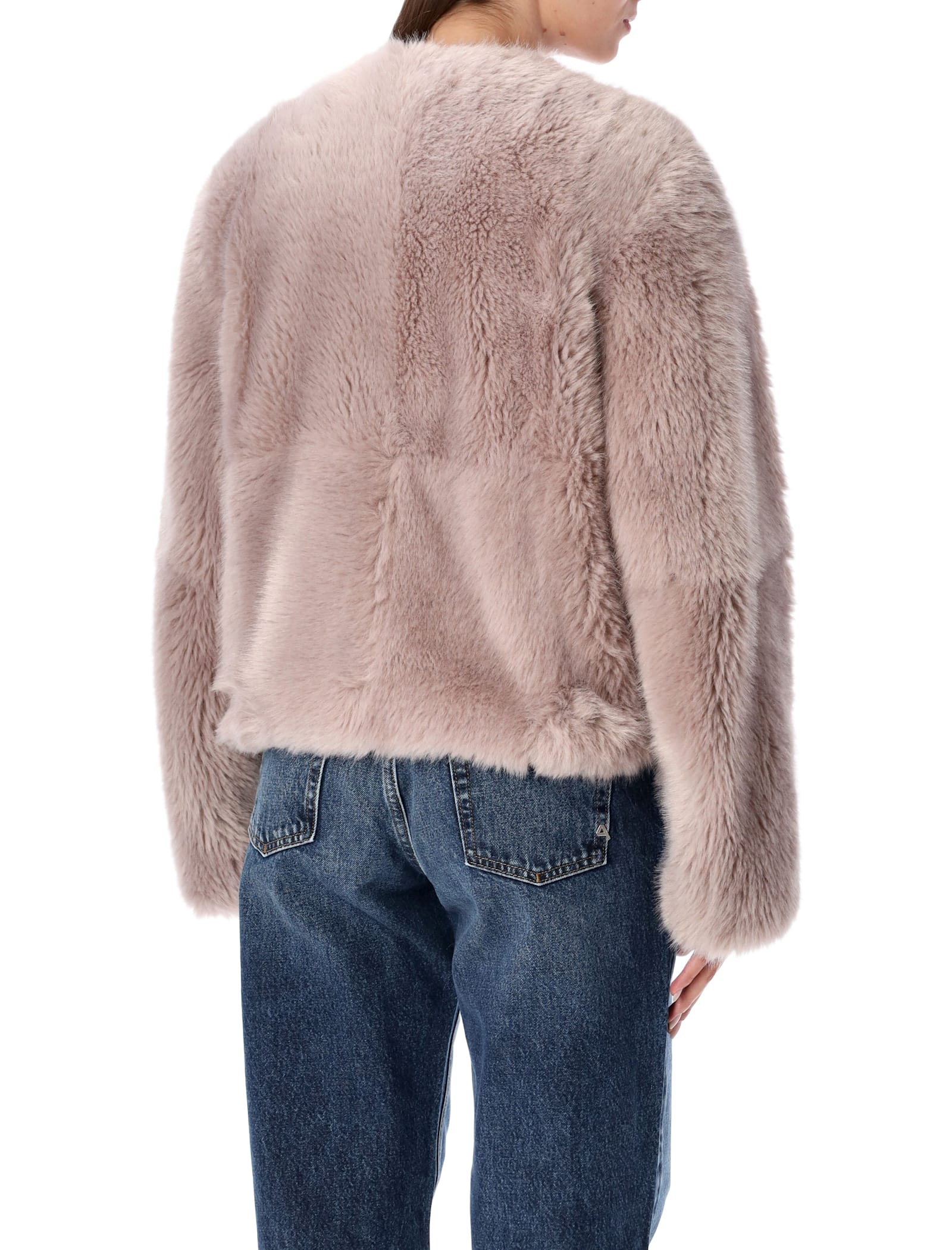 Stand Studio Halle Patchwork Faux Fur Jacket In Neutral