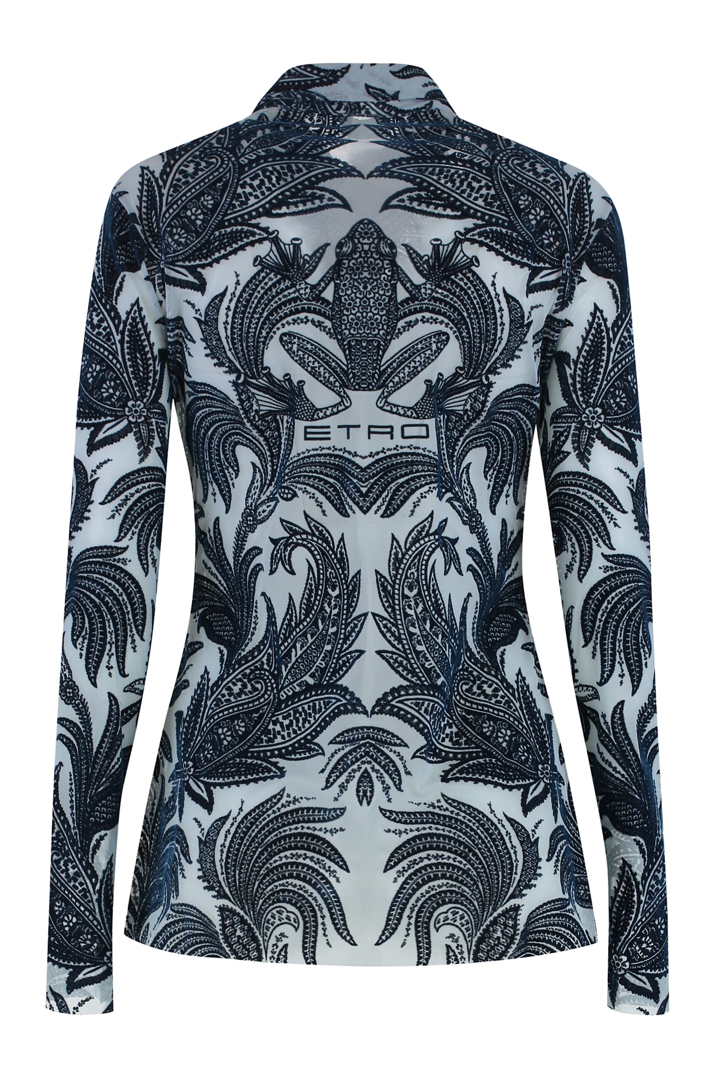Etro Paisley Tulle Long-sleeved Shirt In Blue