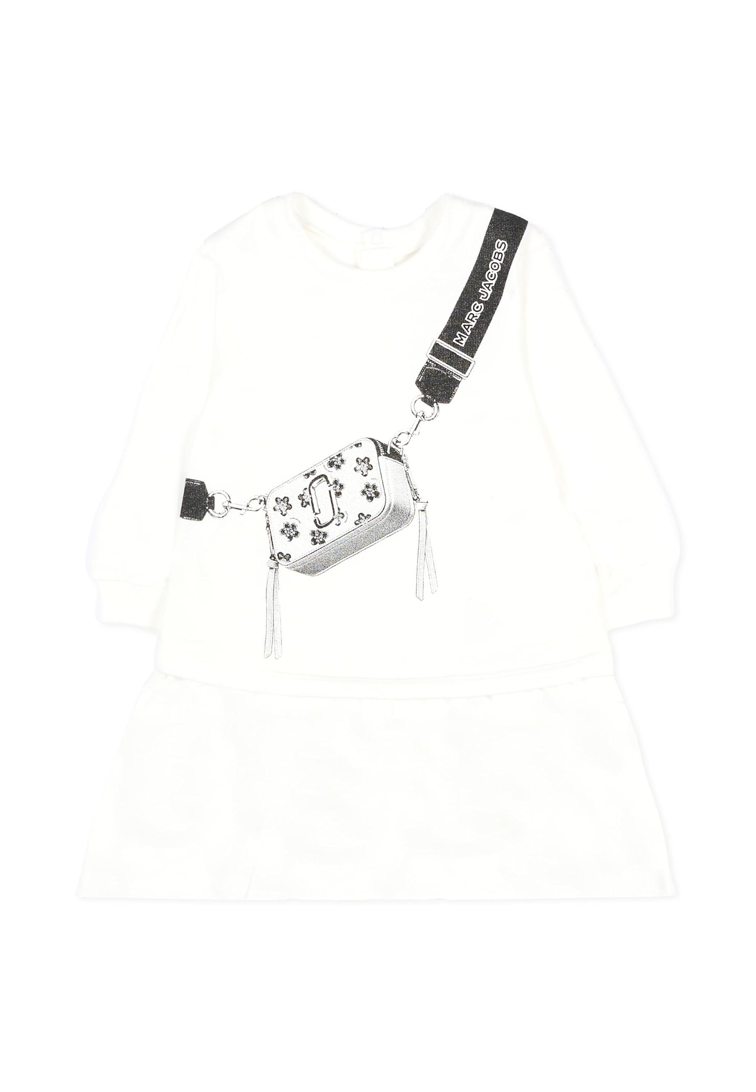 Marc Jacobs Ivory Dress For Baby Girl With Bag Print In Gray